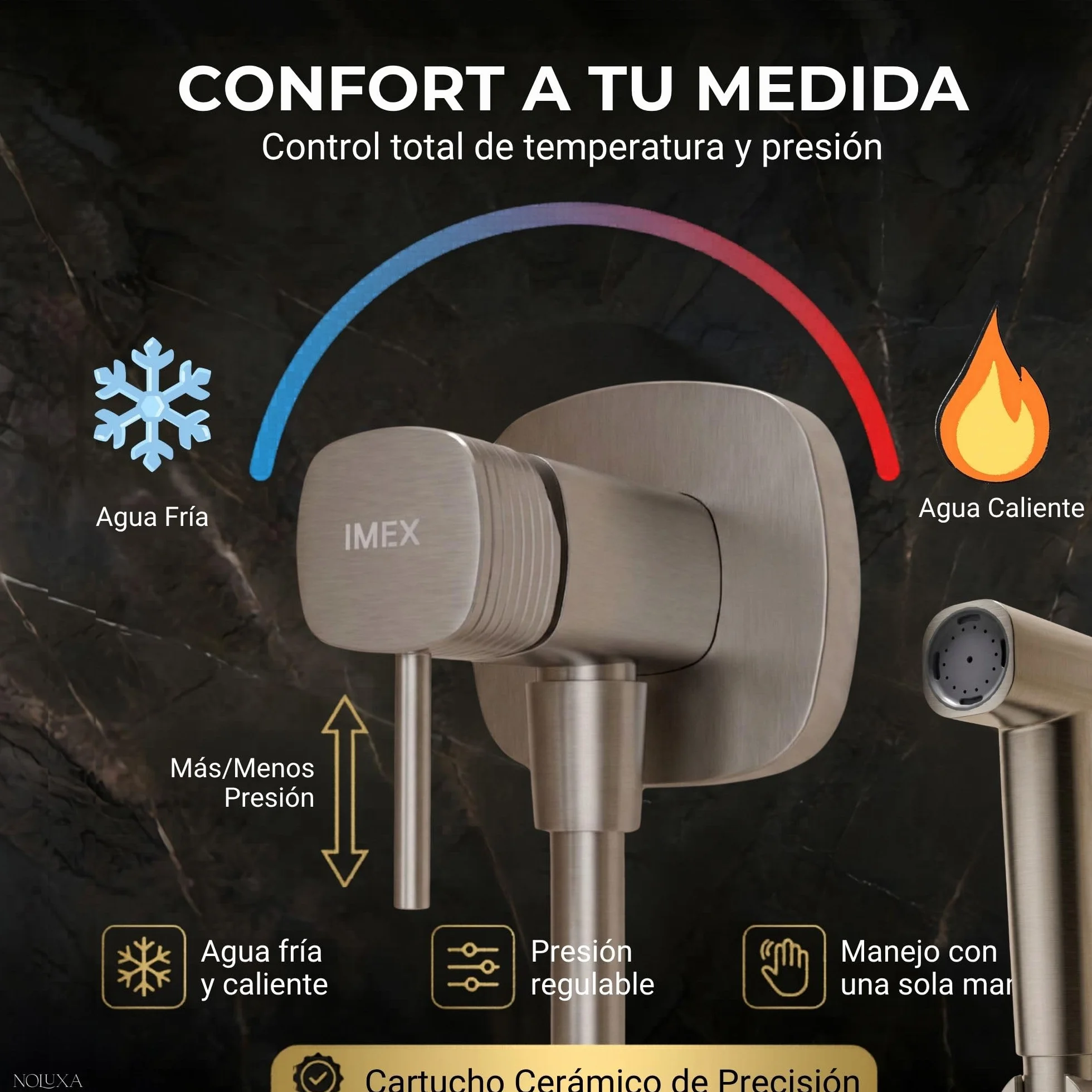 Grifo Bidet Empotrado Serie Firenze Níquel Cepillado IMEX Ducha Higiénica Monomando Fría y Caliente