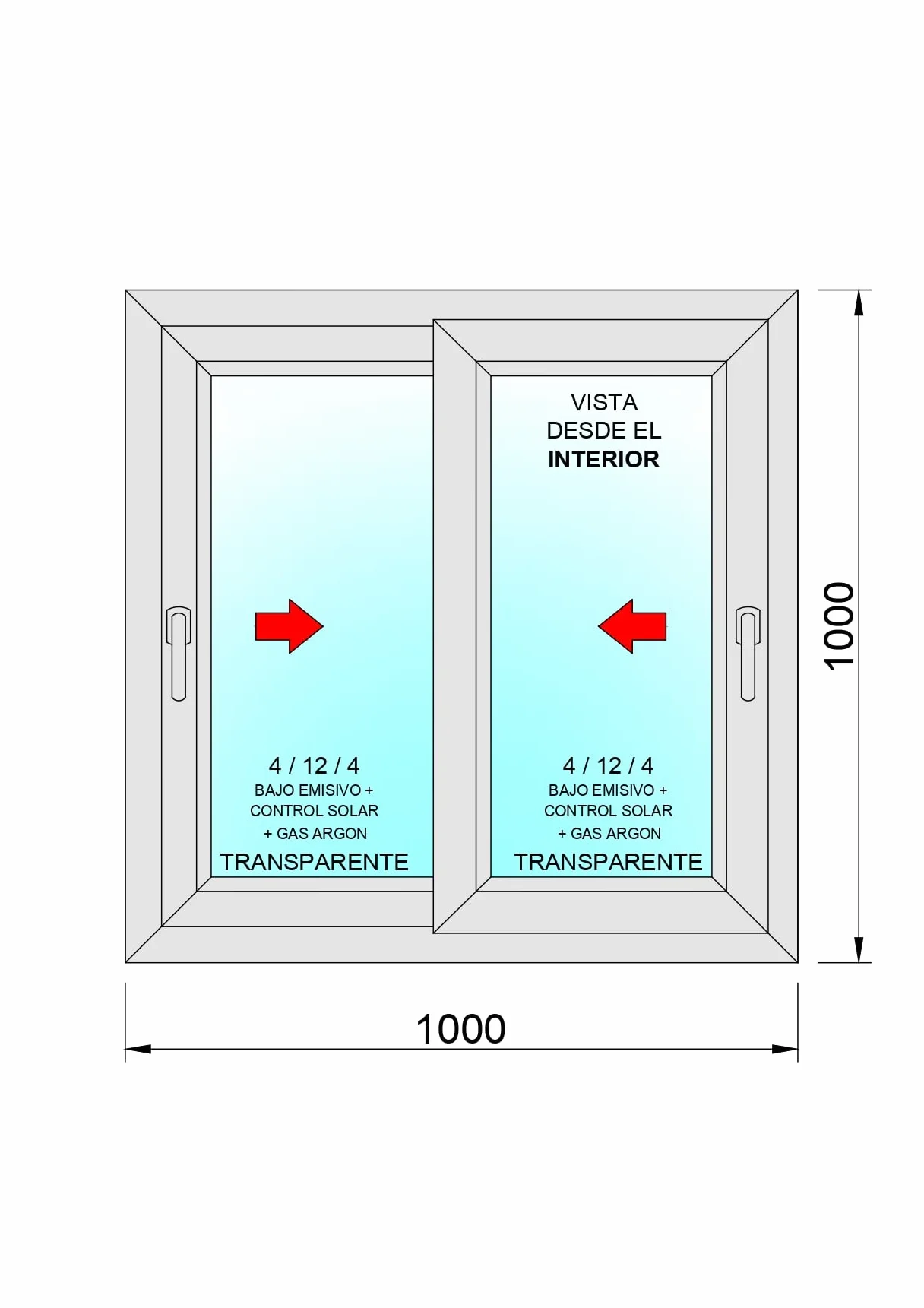 Ventanastock Ventana PVC 1000x1000 Corredera 2 hojas COLOR ROBLE