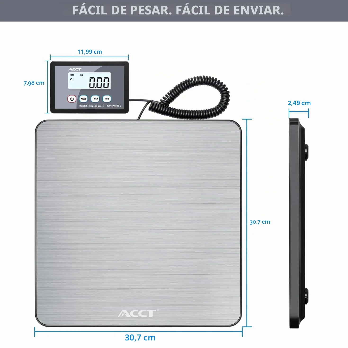 Báscula Postal ACCT 400 lb/180 kg, Función Retención/Tara, Industrial para Paquetes, Pilas y Cable USB