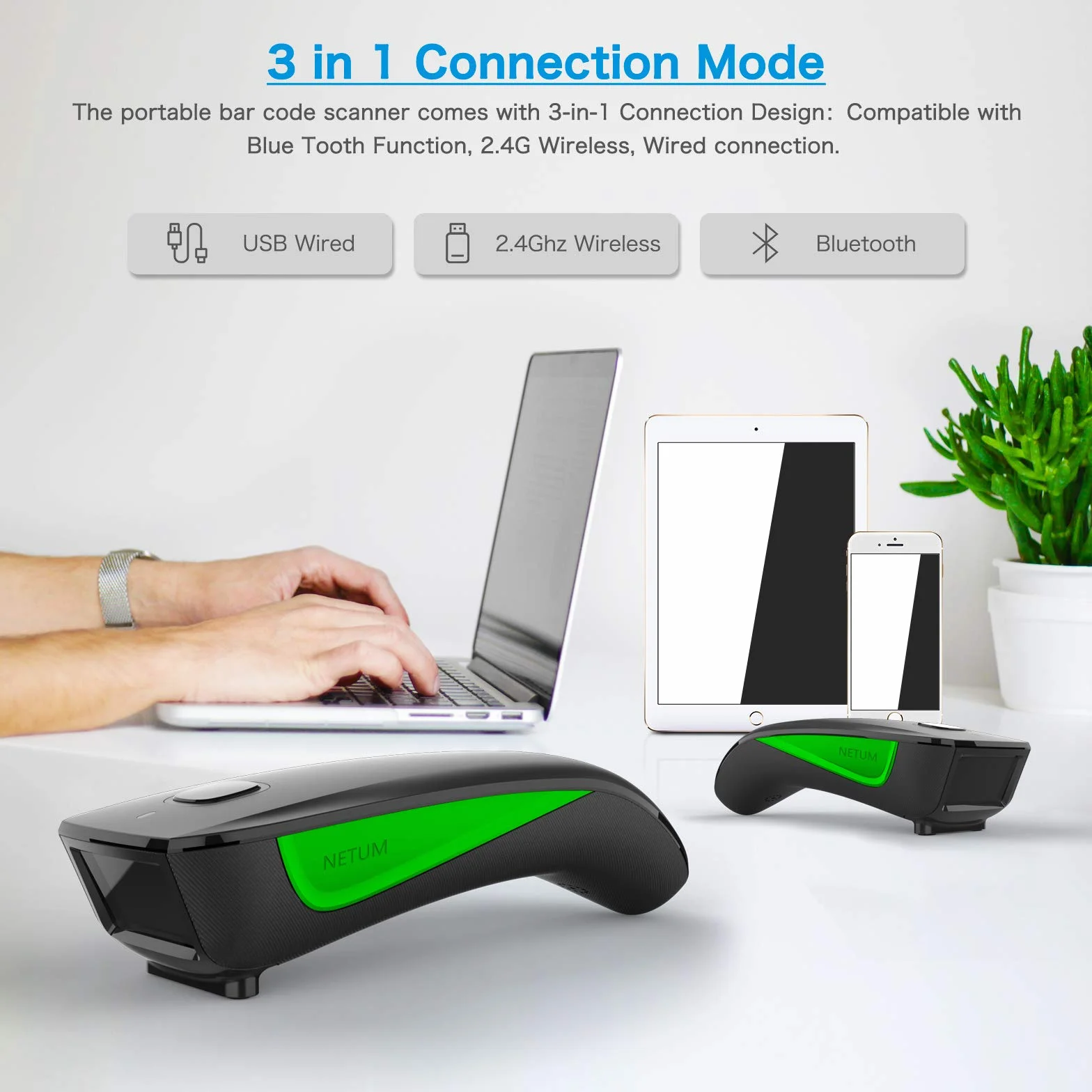 NETUM C740 Escáner de Códigos de Barras Inalámbrico Bluetooth 1D USB de Bolsillo