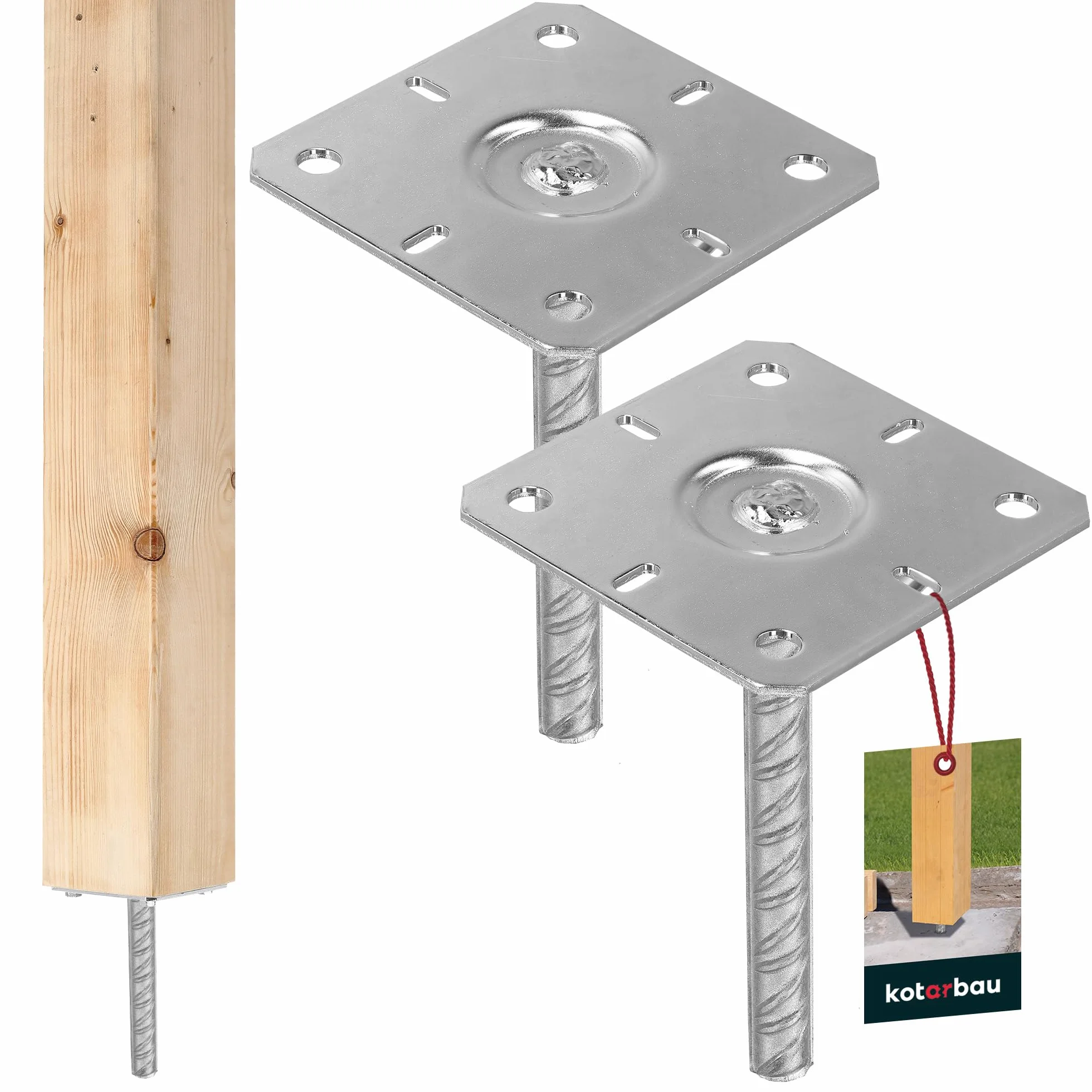 KOTARBAU® 2 uds Soporte para Poste - Acero Galvanizado - 130x130x200 mm - Plata - Pie de Pilar - Anclaje para Poste de Madera - Soportes para Pérgola - Resistente a la Corrosión - Fácil Instalación
