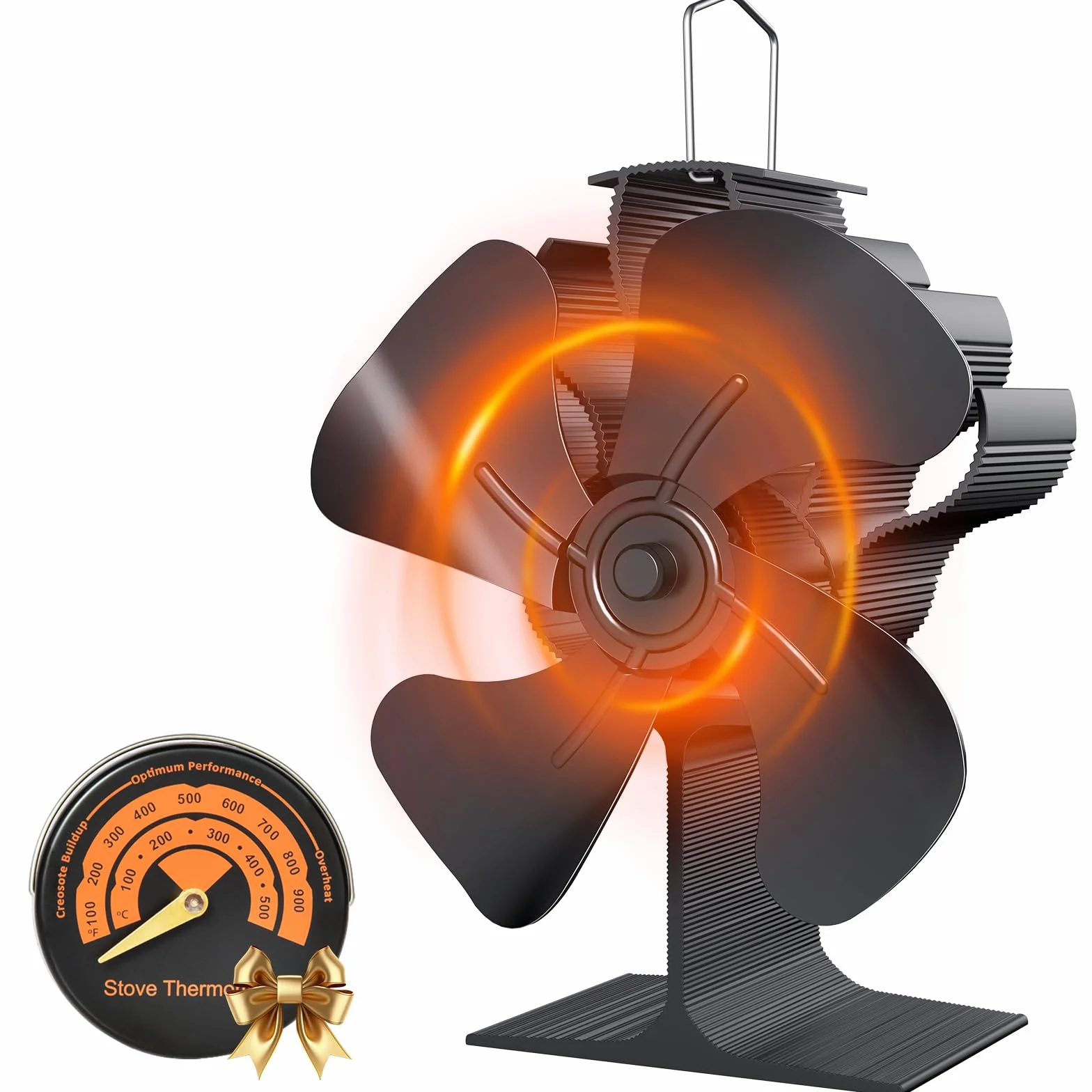 Ventilador-de-Chimenea-Ventilador-de-estufa,Silencioso Alimentado Ventiladores chimeneas,Energía Térmica,Distribución Eficiente del Calor,para Estufa de Leña,Estufas de Pellets (4 hojas)