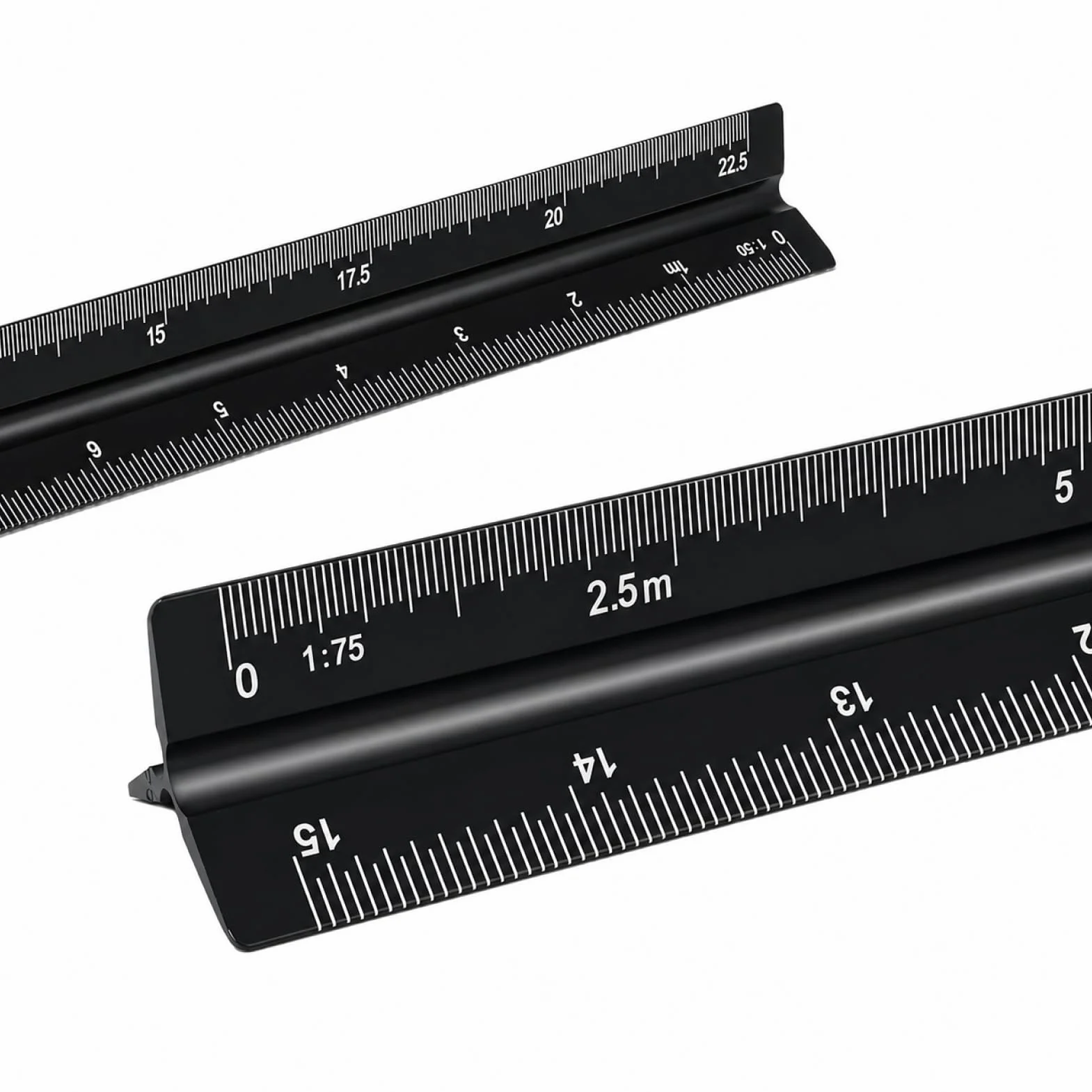 Escalímetro Triangular Profesional 30 cm Aluminio Escalas Métricas 1:20 1:25 1:50 1:75 1:100 1:125 Negro