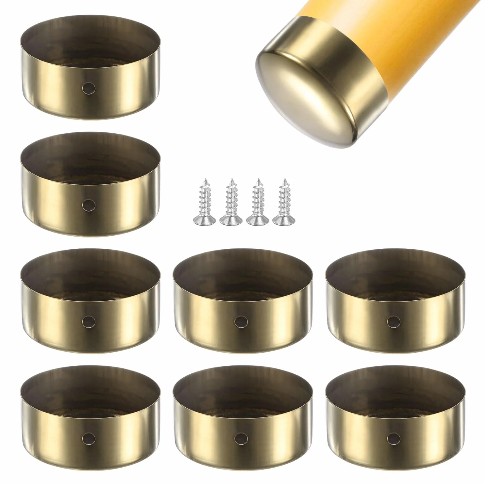 M METERXITY Paquete de 8 tapas de extremo de pasamanos, 50 mm de diámetro interior, tapas redondas de acero inoxidable para muebles/escaleras, cubierta de extremo de tubo de barandilla [tono dorado]
