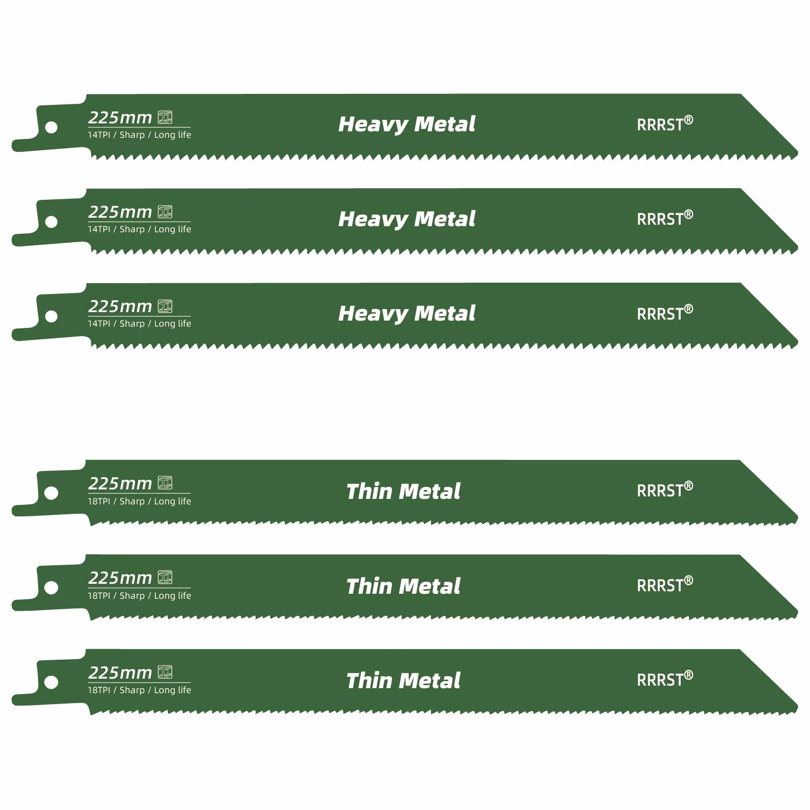 Juego de 6 hojas de sierra sable de 225 mm, 3 piezas 14TPI para metal pesado, 3 piezas 18TPI para corte fino de metal, fácil y duradero