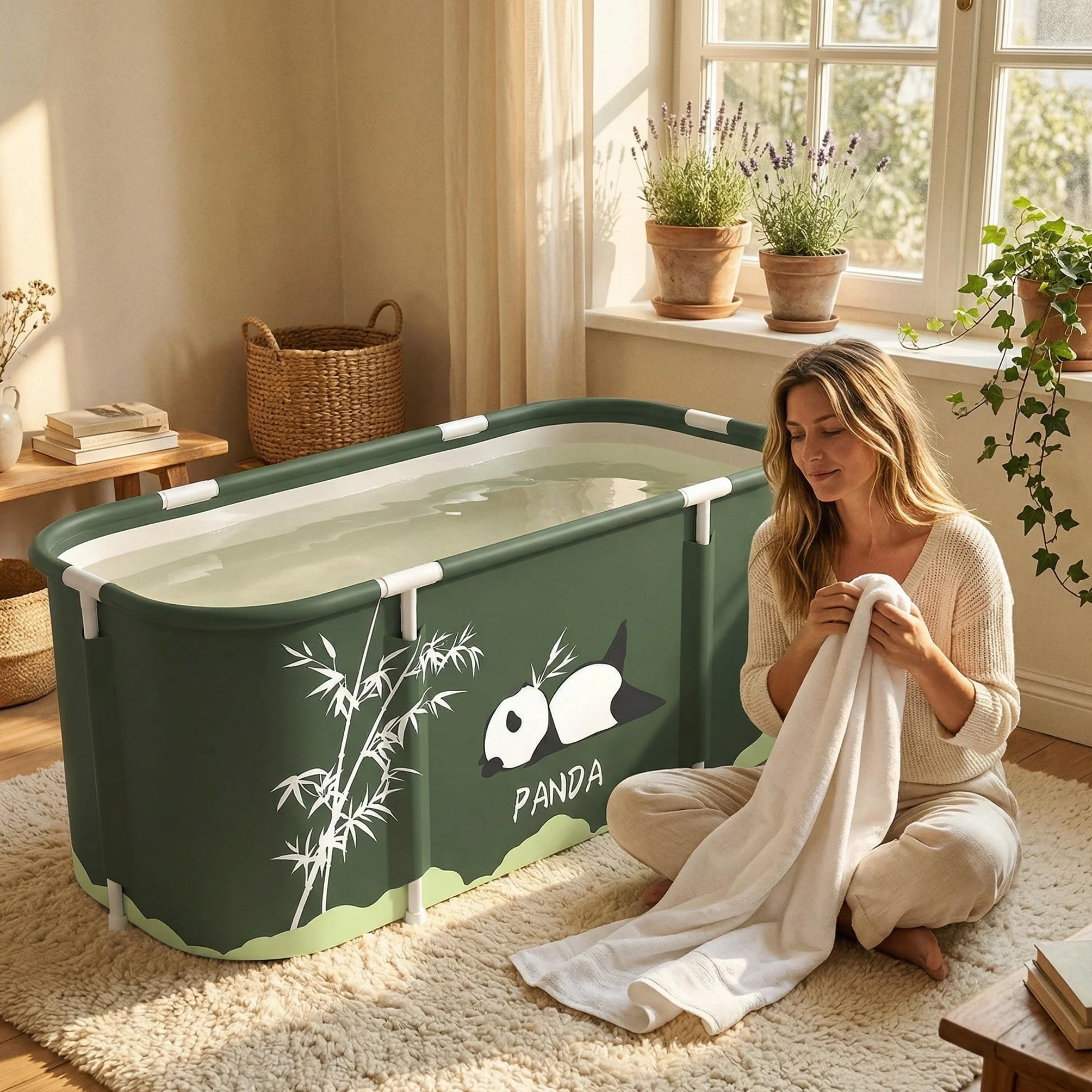 Bañera plegable para dos personas – Baño caliente con diseño aislado – Material robusto e impermeable – Incluye grifo de desagüe y asas de transporte