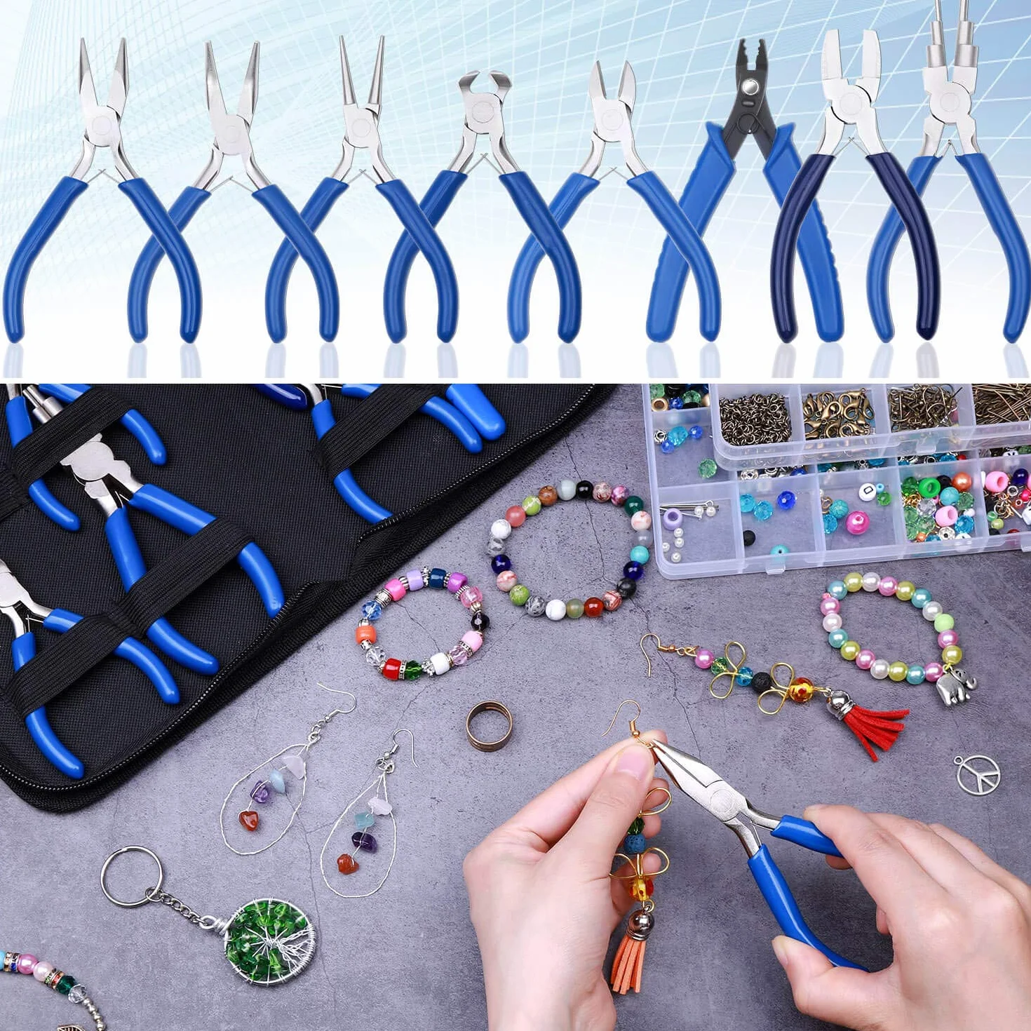 Shynek herramientas de alicates para fabricación de joyas, juego de 8 piezas de micro alicates de joyería para suministros de fabricación de joyas
