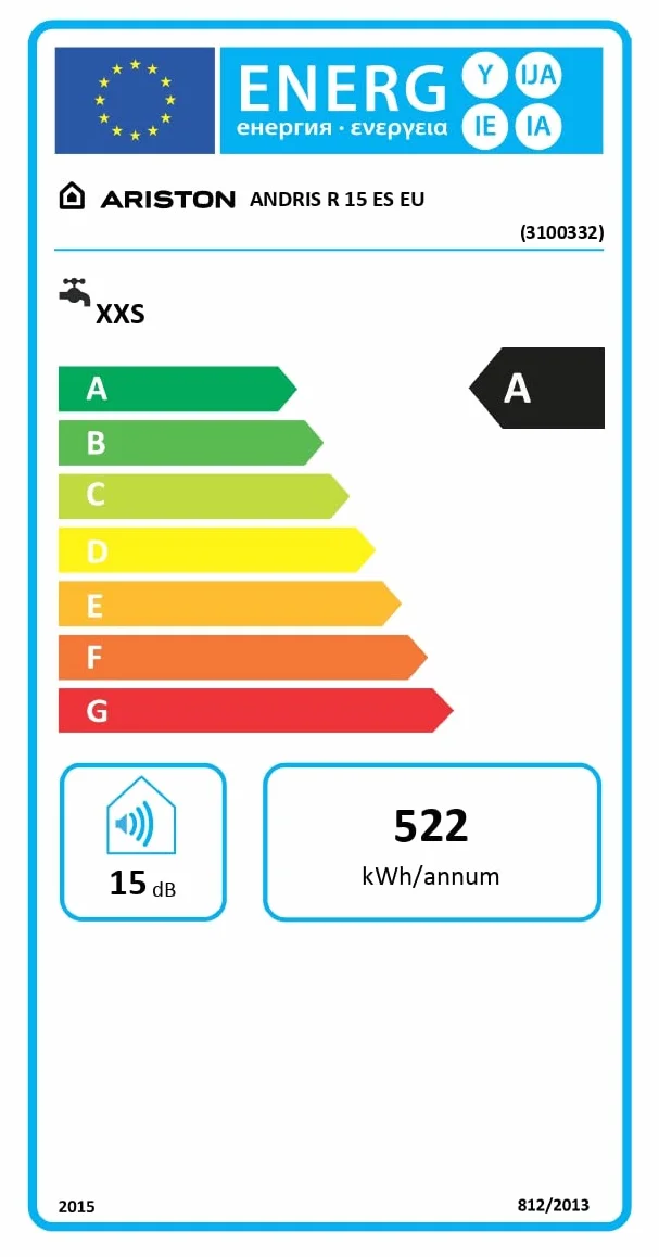 Ariston Andris R - Termo Eléctrico 15 Litros Potente, Calentador de Agua Eléctrico Vertical con Tamaño Reducido 41,8x37,7x35,2 cm, Fabricado para Instalación en España