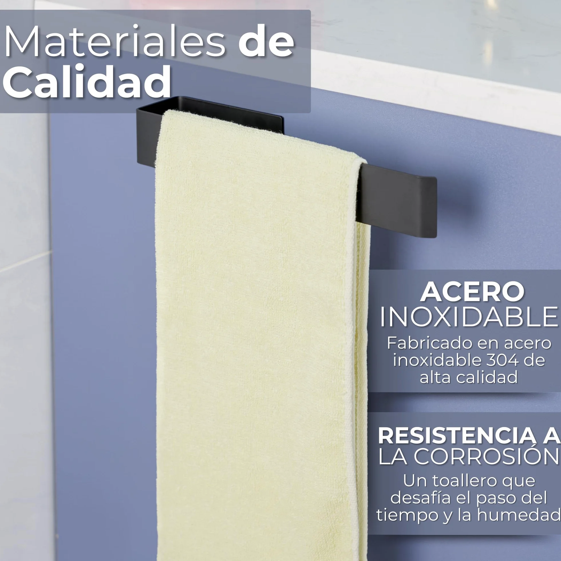 Toalleros De Baño Sin Taladro Adhesivo 26 cm, Acero Inoxidable 304 Cepillado, Accesorios Sin Taladro para Baño y Cocina, Fuerte Fijación