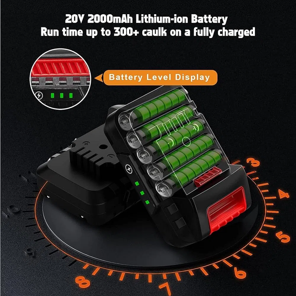 Pistola de calafateo eléctrica inalámbrica de 20 V de iones de litio con boquillas, pistola adhesiva selladora de 10 onzas / 300 ml