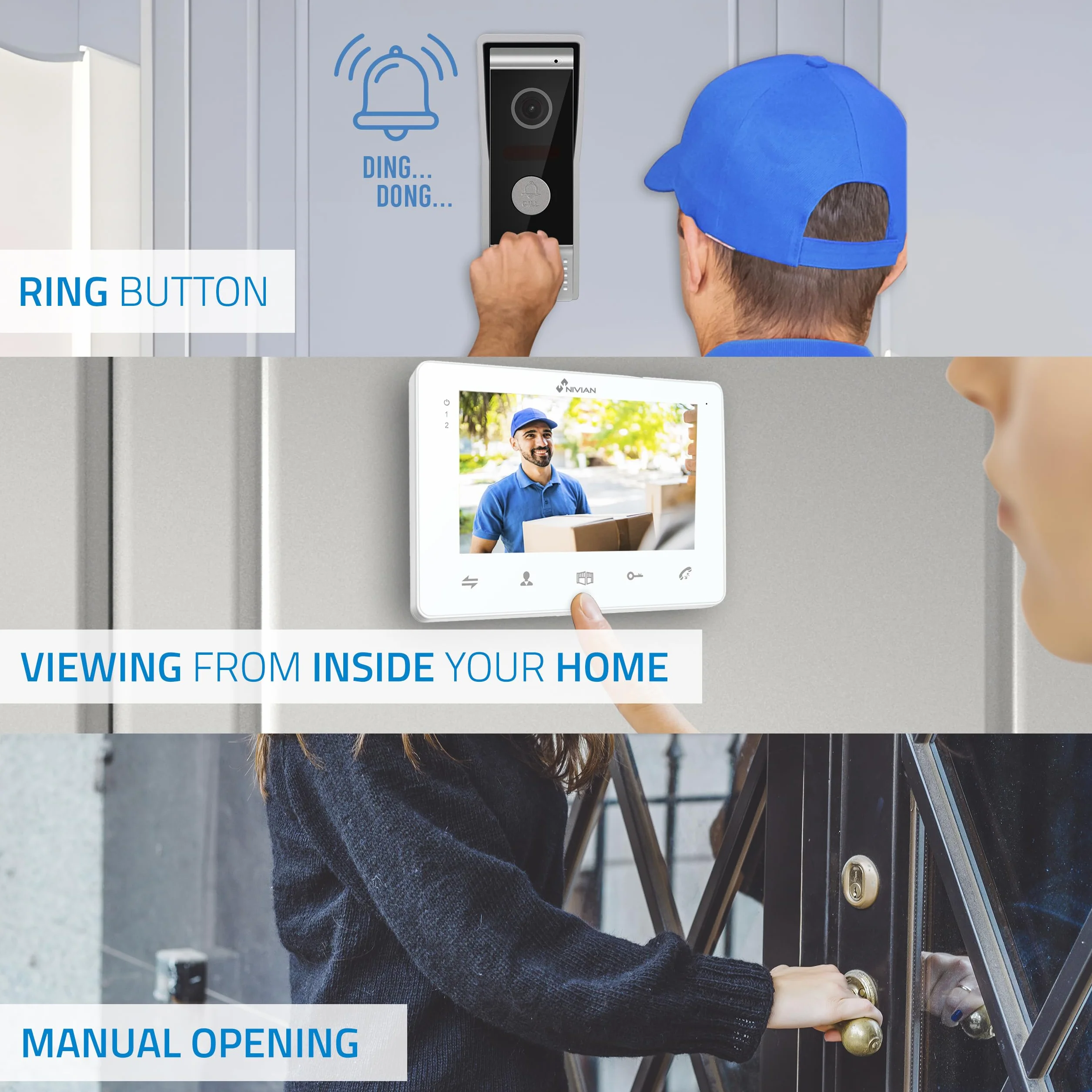 NIVIAN Videoportero 2 Hilos Analógico Monitor 7" IP65 Antivandálica Visión Nocturna Abrepuertas Eléctrico