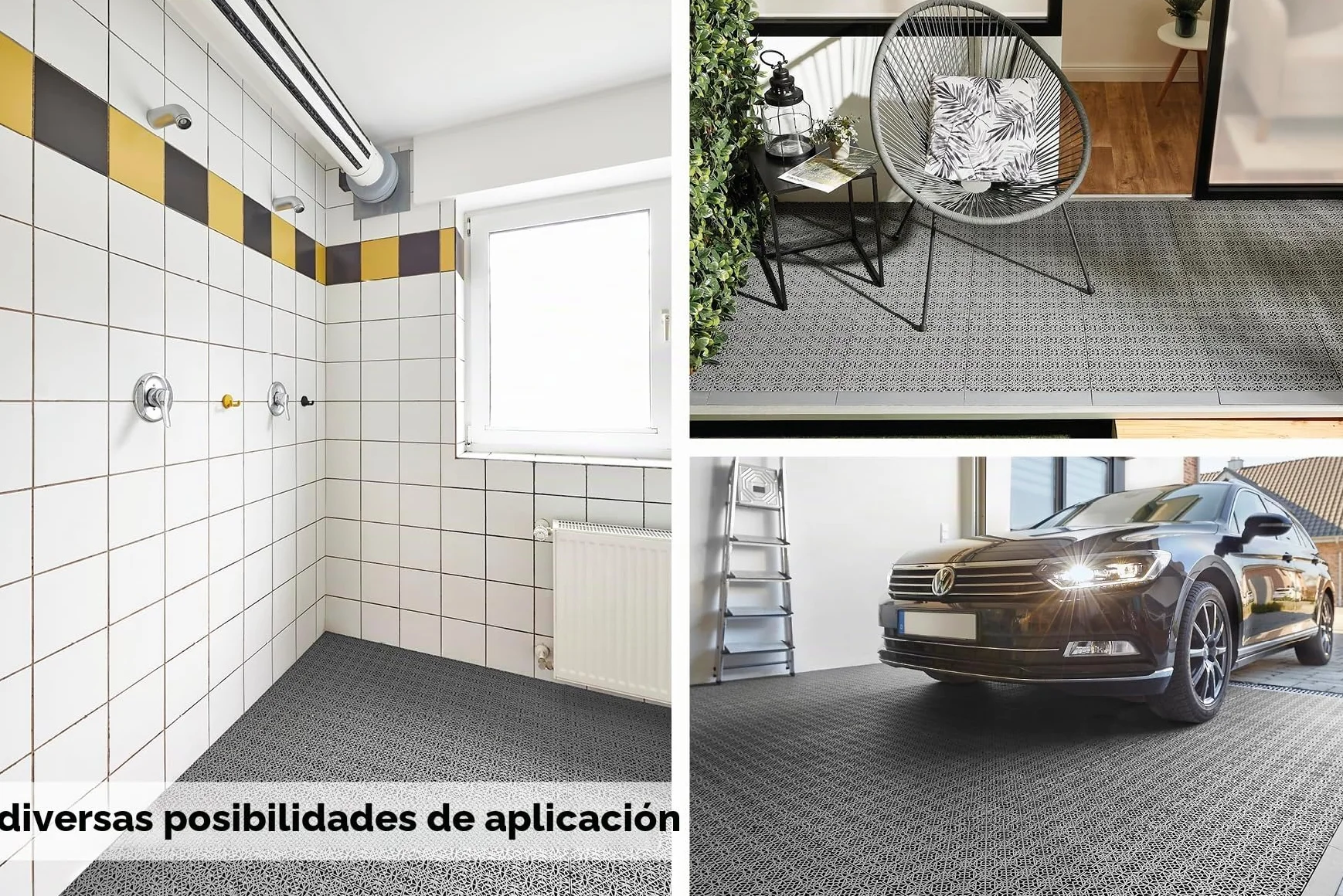 Andiamo 202403 - Set de baldosas de plástico para suelo, 38 x 38 cm, 7 unidades, 1 m², color gris