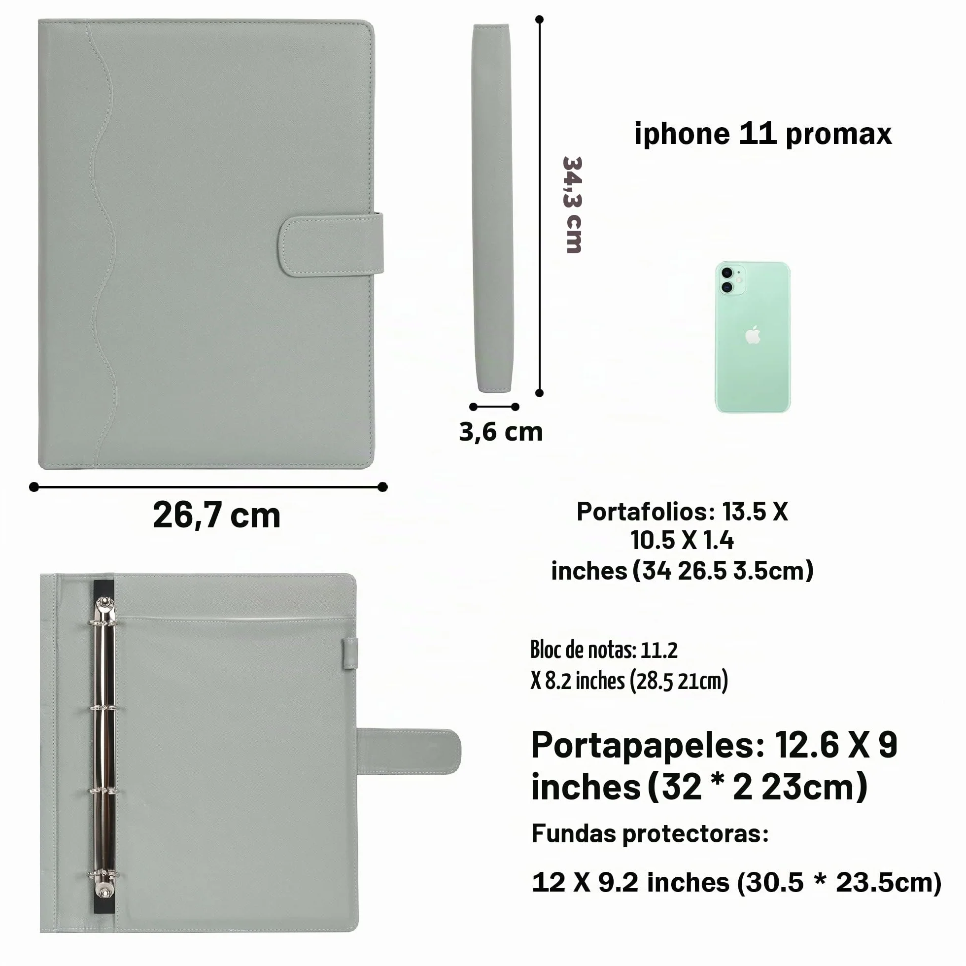Wonderpool A4 PU Cuero 4 Anillos Carpeta Organizador con Portapapeles Extraíble y Bolsillo Funcional (Verde)
