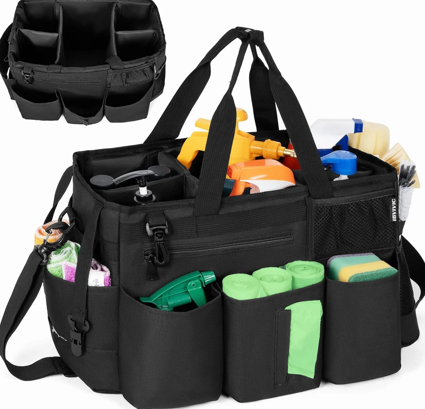 OUUTMEE Bolsa de limpieza 20 x 38 x 26 cm con compartimento extraíble portátil organizador negro