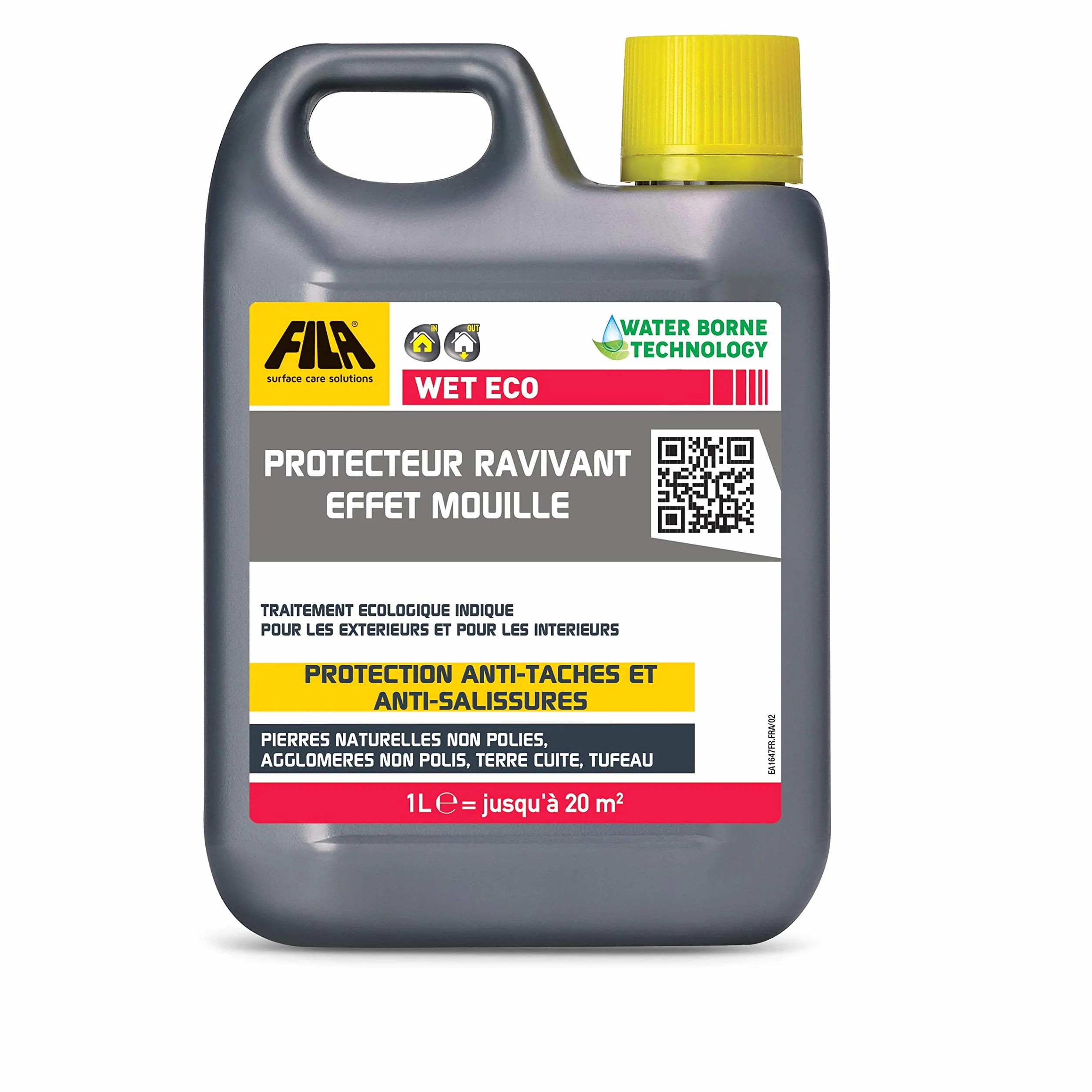 FILA Surface Care Solutions, WET ECO, Protector Reavivante Hidrofugo y Oleofugo, Efecto mojado, Superficies de Tierra, Piedra Natural, Agglomerados no brillantes, Interior y Exterior, 1L