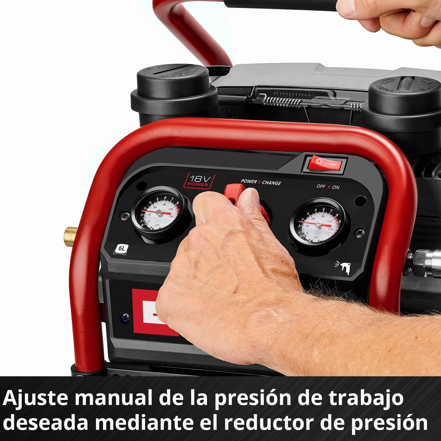 Einhell Professional Compresor con batería SILENZZO 18/160 Power X-Change (18 V, máx. 8 bar, depósito de 6 l, potencia de aspiración 160 l/min, manómetro, sin aceite, silencioso, sin batería)