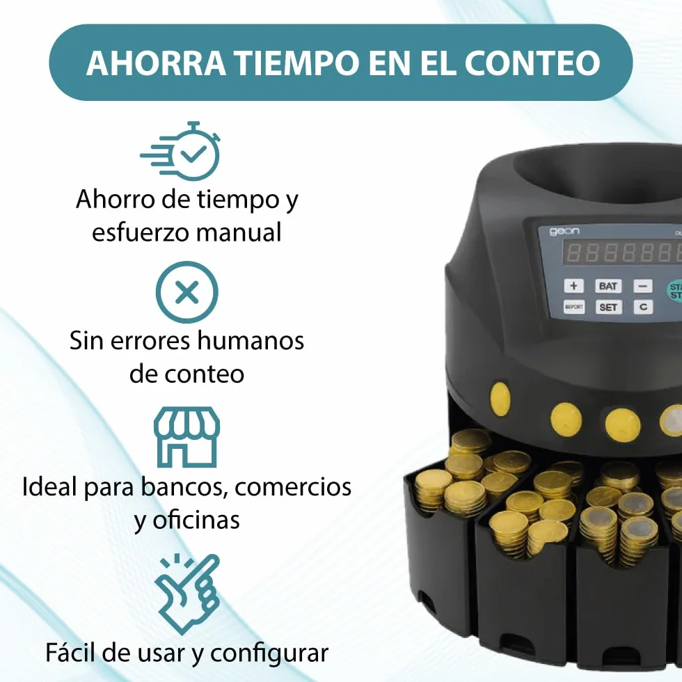 Contador de Monedas Automático Clasificador 200 Monedas/Minuto Capacidad 300-500 Compatible EUR USD Pantalla LED RS232