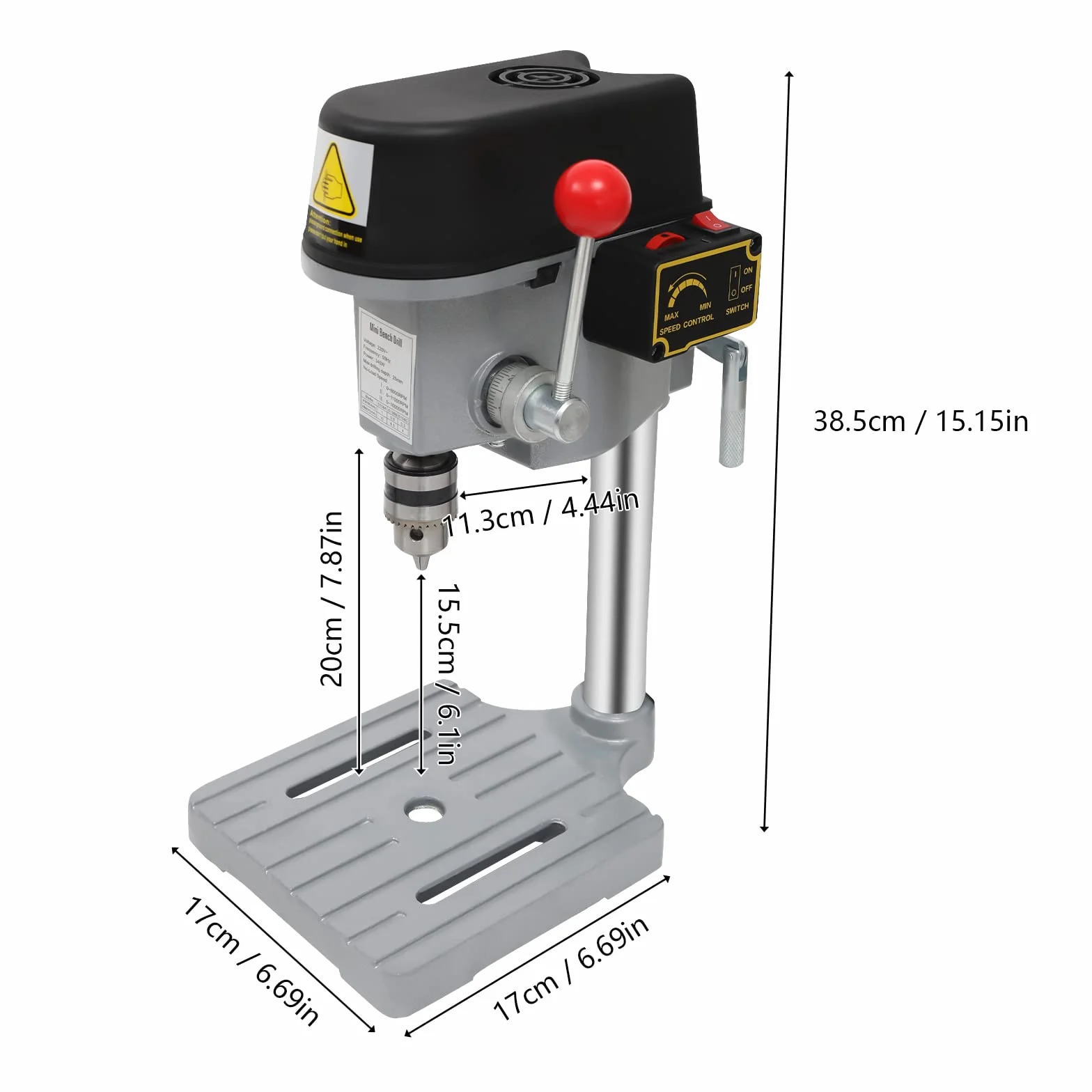 Taladro de mesa, banco eléctrico, soporte de prensa de 340 W, taladro de columna silencioso, tres velocidades ajustables, para taladrar madera, placas de plástico