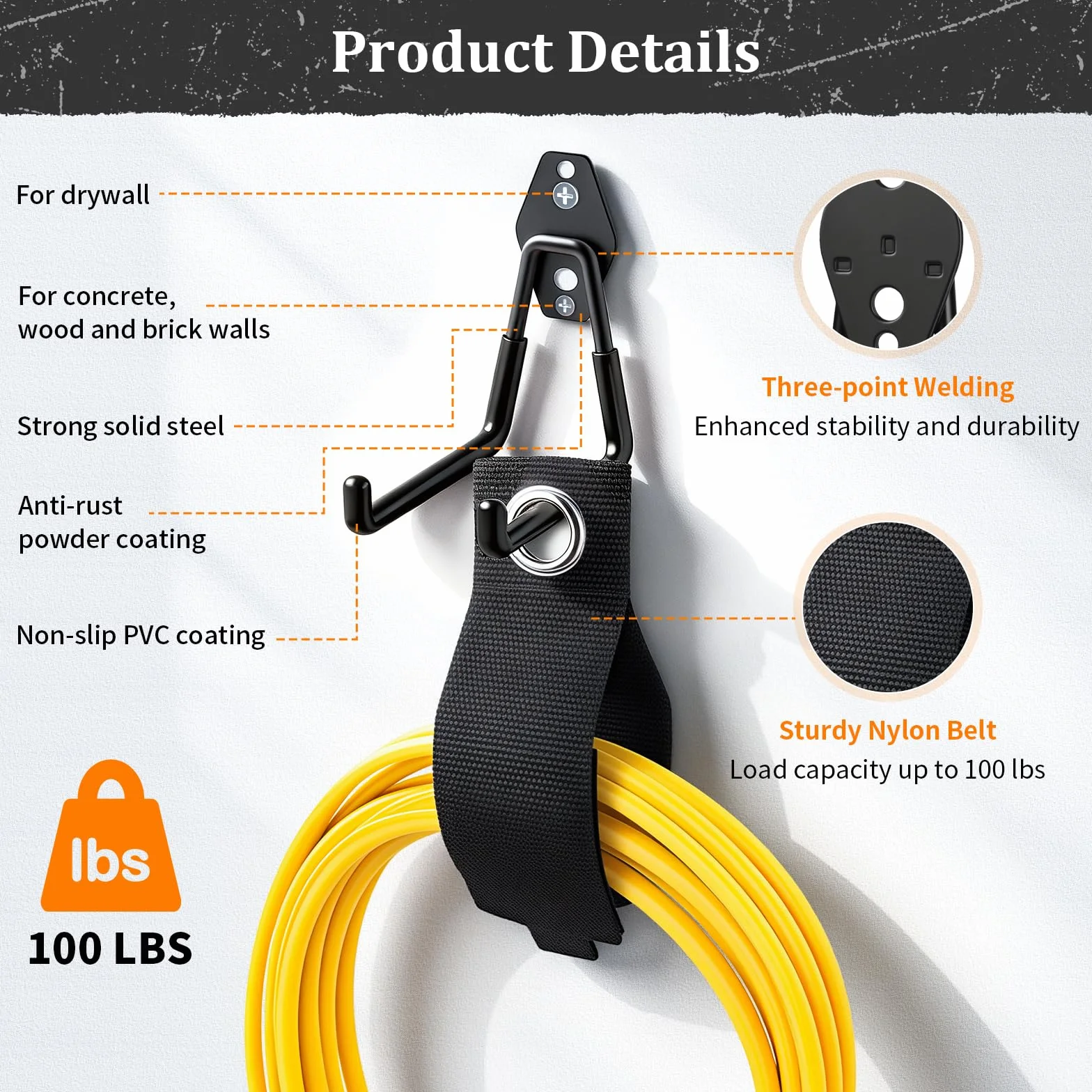 Housolution Ganchos de Acero, 30 Pcs, Negro | Antideslizante con Revestimiento Antideslizante,Ganchos Pared con Organizador de cables para Bikes, Herramientas, Escaleras