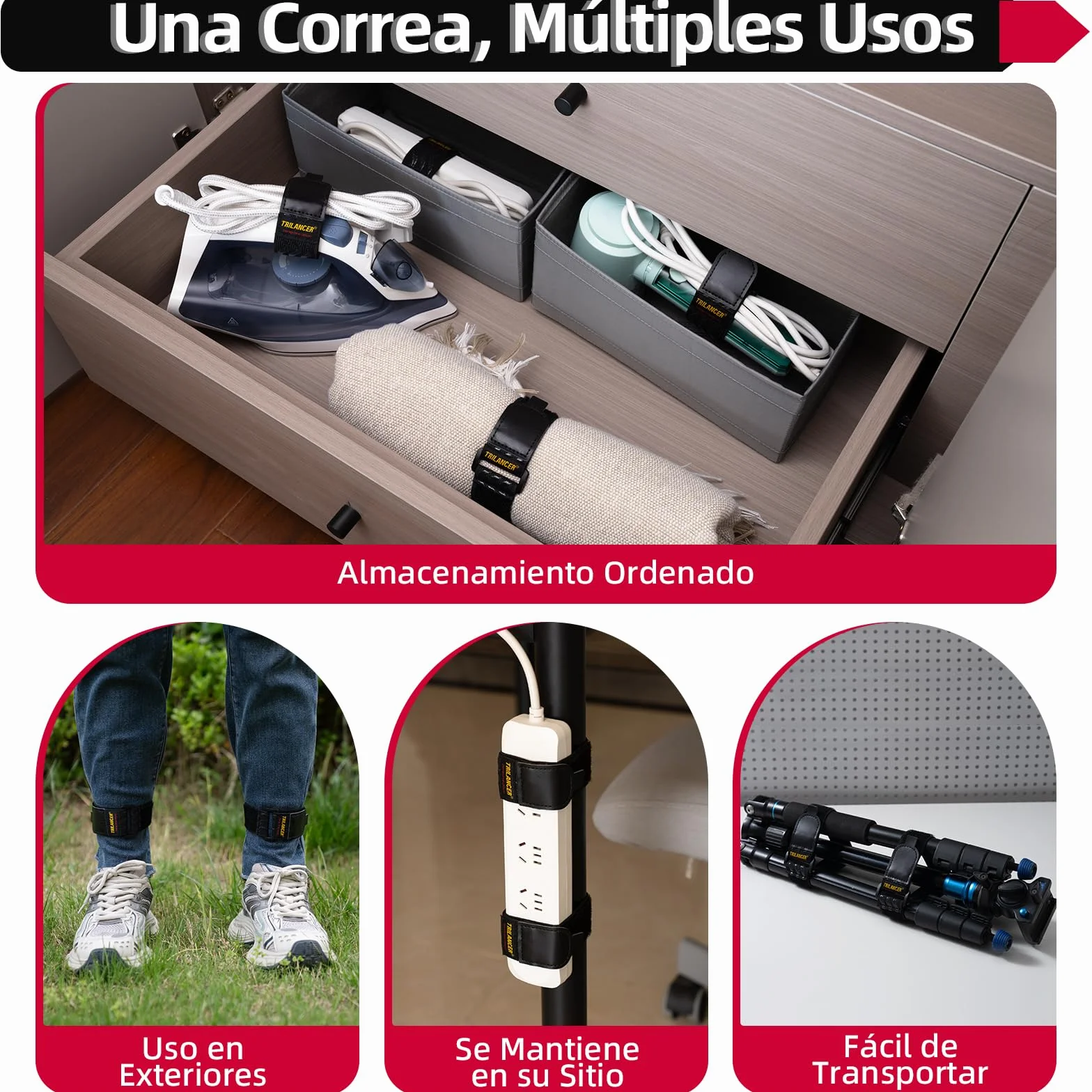 Trilancer Correas de Cincha Elástica con Tiras Antideslizantes,30 cm x 3.8cm (Pack de 8) Correas con Hebilla Multiusos con Lengüeta de Tirado Fácil para Cables,Cuerdas,Mangueras, Bicicletas,Pantalones