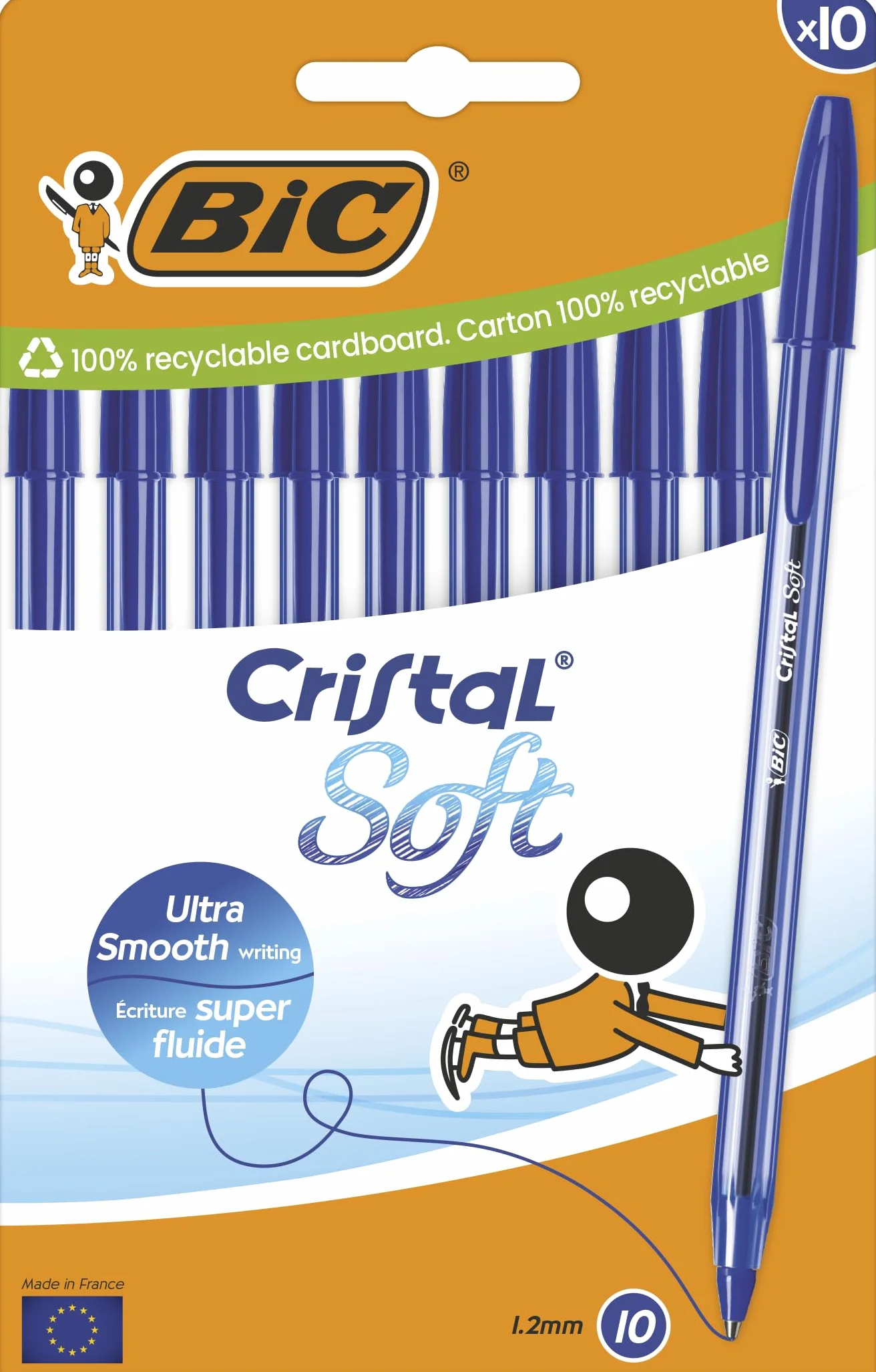 BIC Cristal Soft Bolígrafos Punta Media 1,2 mm Azul Caja 10