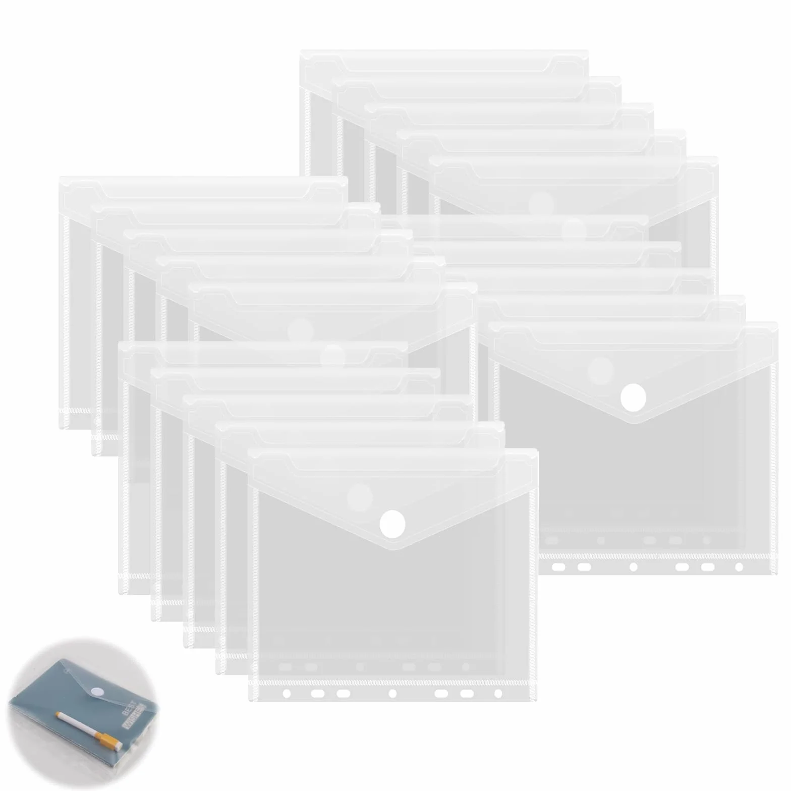 Carpeta A5 Plástico con Botón 7 Agujeros 22.8x18cm Transparente para Organización de Documentos