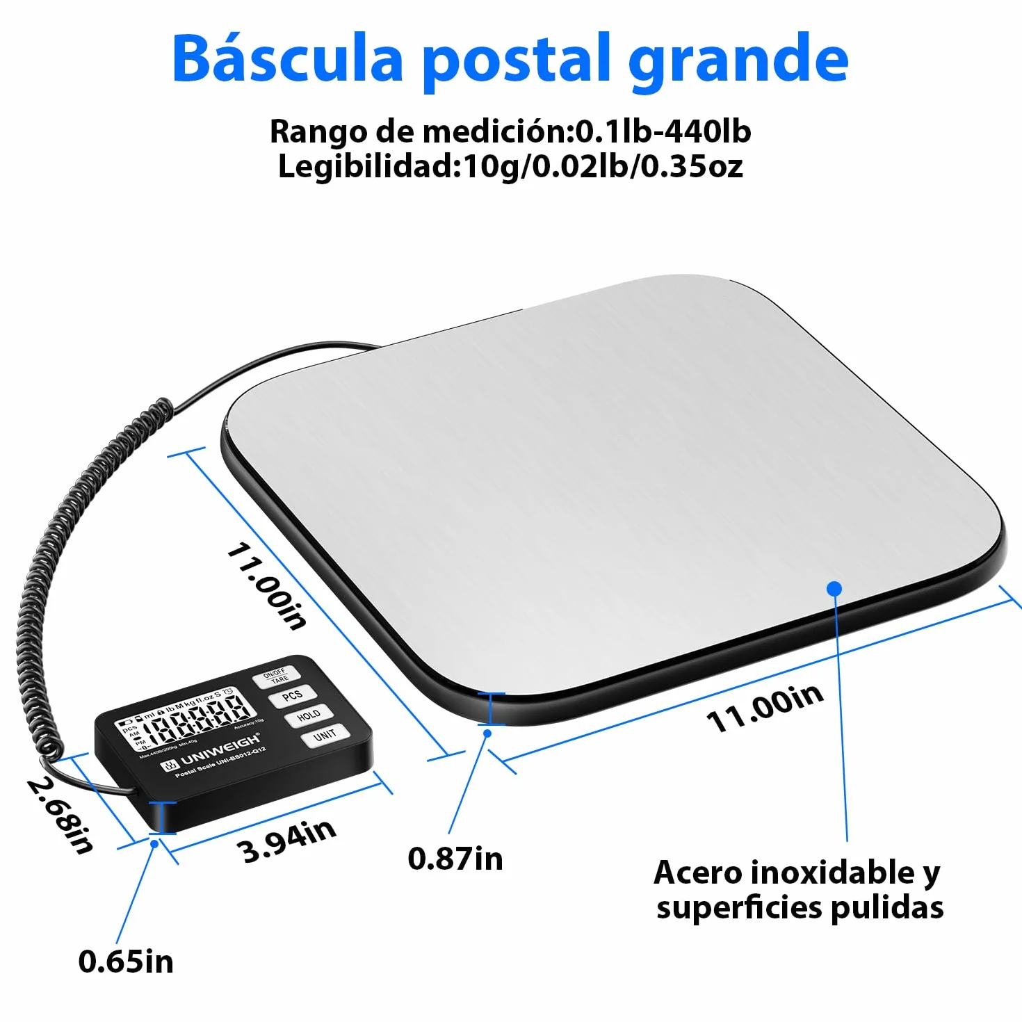 UNIWEIGH Báscula para paquetes 200 kg/10 g precisión digital con función PCS/retención/tara plataforma