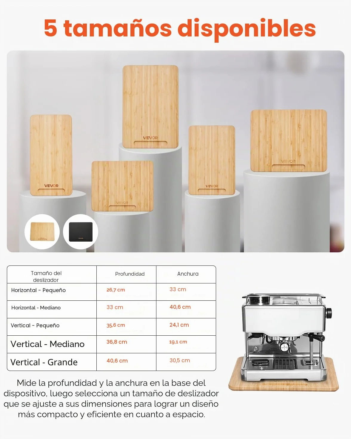 VEVOR Deslizador para Electrodomésticos 267 x 330 x 21 mm Bandeja Deslizante de Madera Grosor de 1,8 cm con Ruedas de Goma y Asa Hueca Ideal para Cafeteras y Encimeras de Cocina, Color Madera