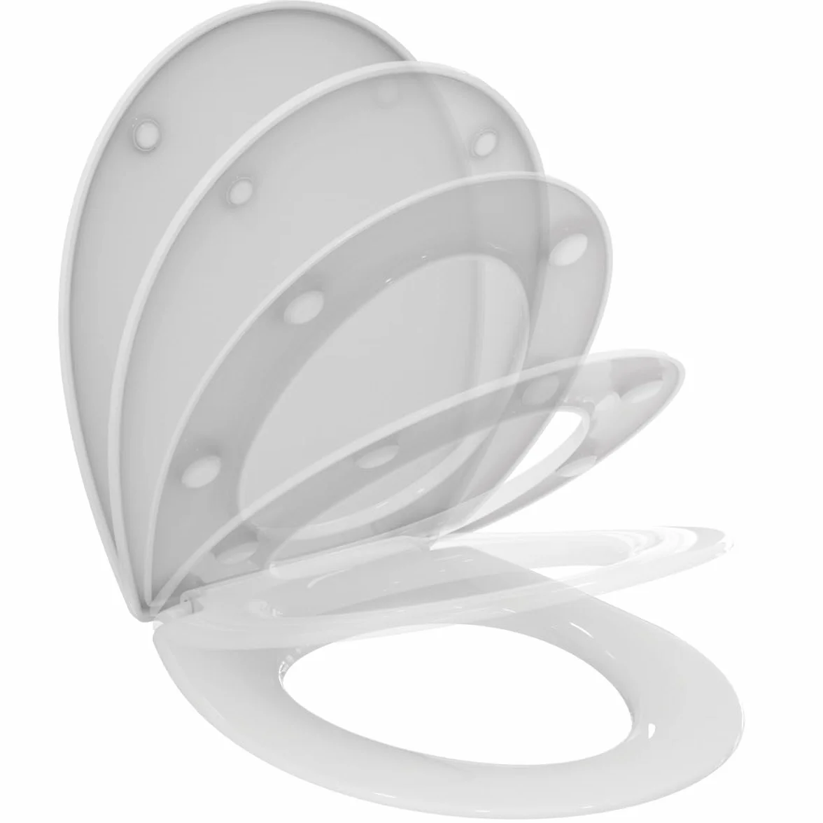 Ideal Standard – Multi Suites Asiento con tapa de inodoro, Diseño de tapa fina, Forma universal, Asiento con mecanismo de cierre suave, resistente a los UV y fácil de montar, Duroplástico, Blanco