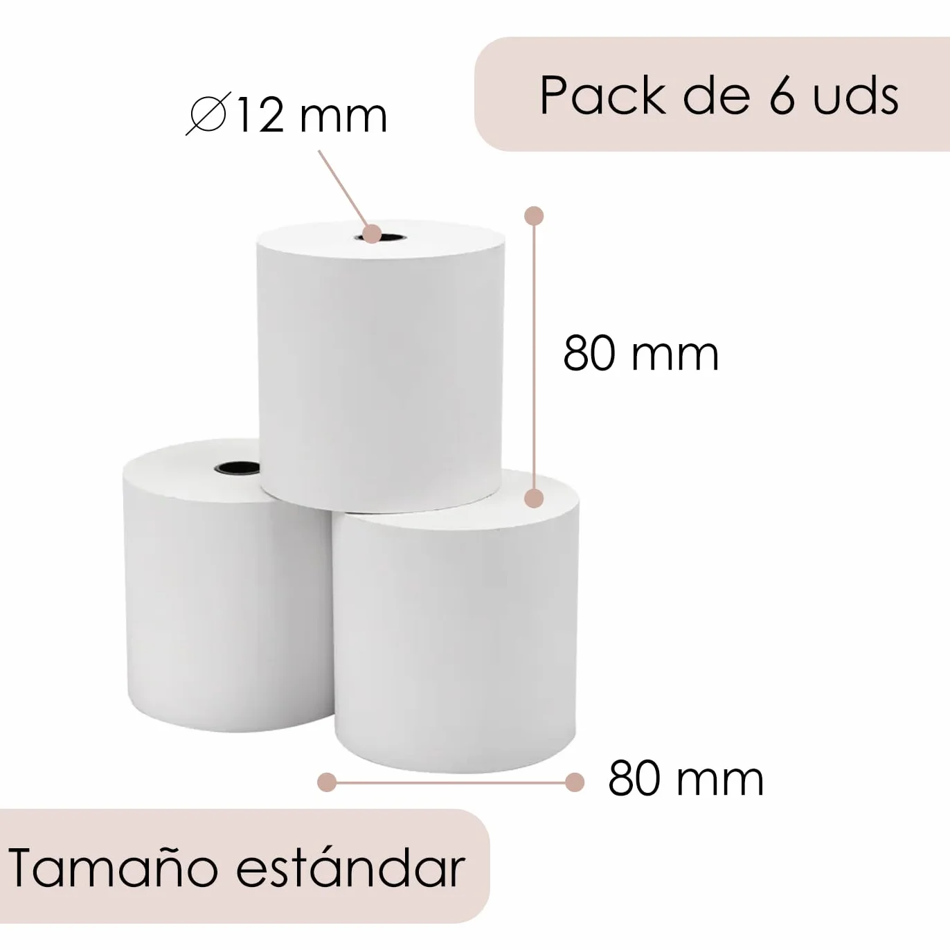 MERCURY TEXTIL - Rollo de Papel Térmico de 80x80x12mm Sin Bisphenol A, para Impresora Térmica, Rollos de Papel de Ticket, Caja Registradora, Recibos,Básculas (6 Rollos)
