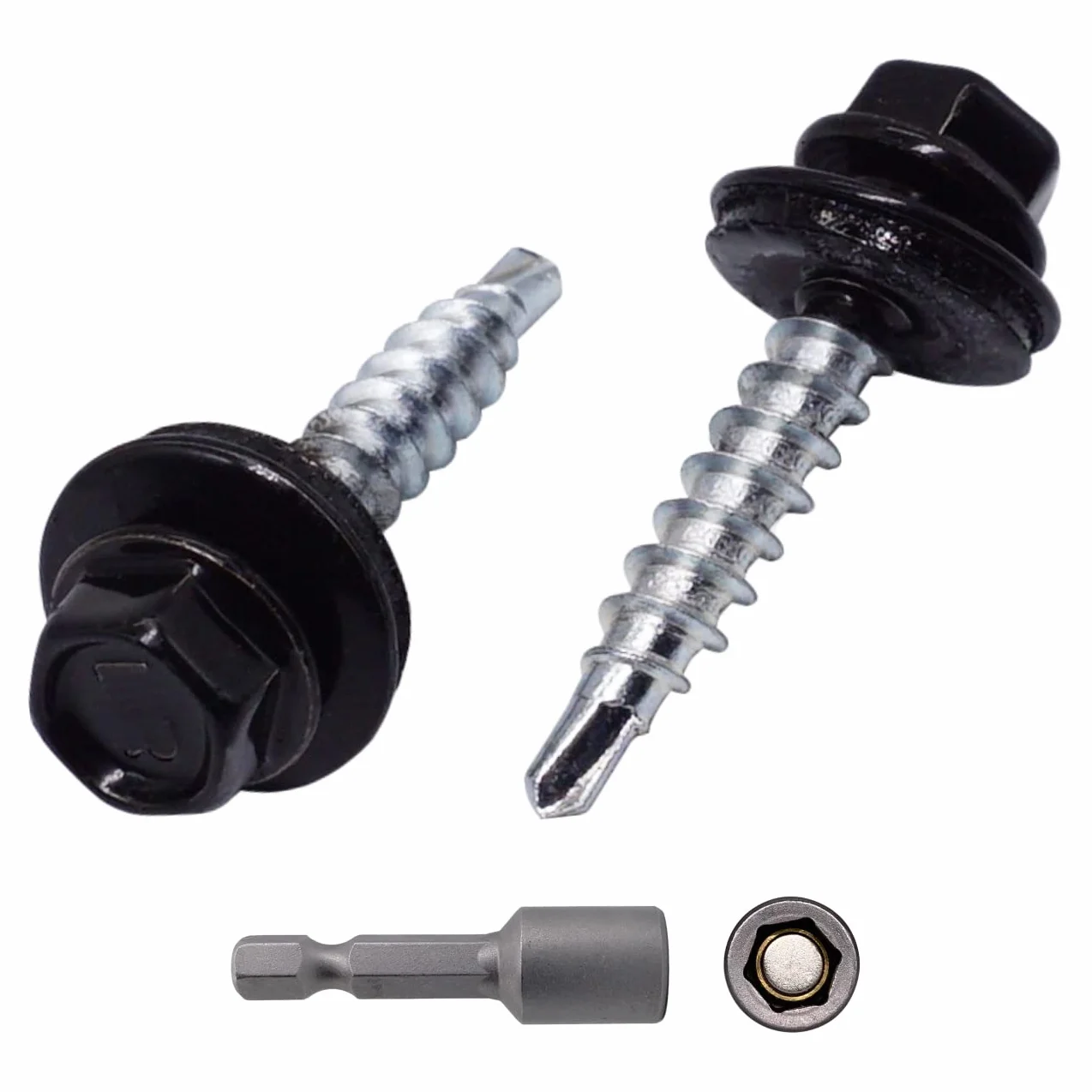 Lote de 250 tornillos de metal para techos, 4,8 x 25 mm, tornillos autoperforantes pintados con arandelas EPDM, tornillo hexagonal de chapa metálica (250, negro azabache RAL 9005)