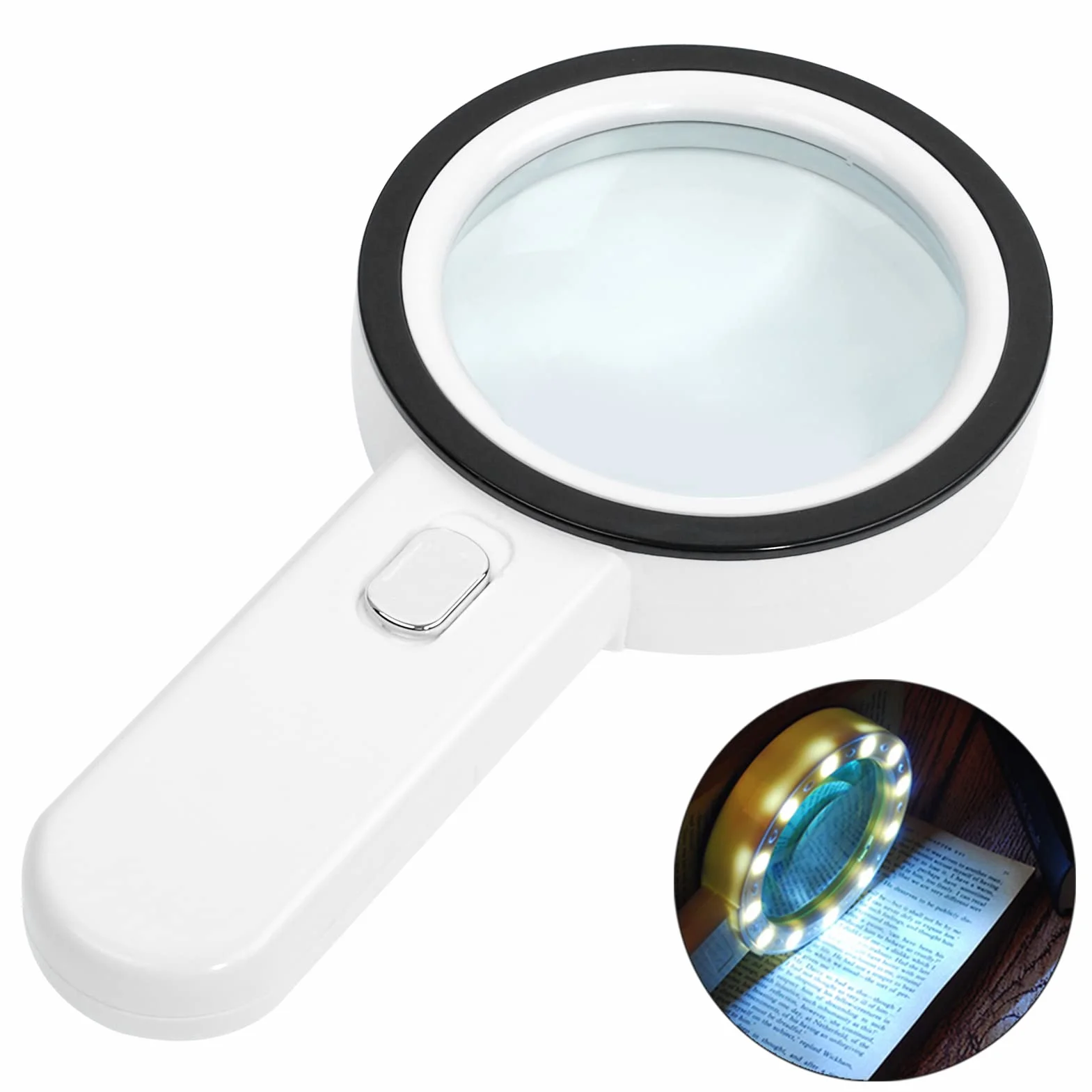 Lupa con Luz, 30X Lupas de Mano de Gran Aumento, Lupa para Leer Libros con 12 Leds También Son Adecuada para Soldadura, Inspección, Monedas, Joyería, Exploración