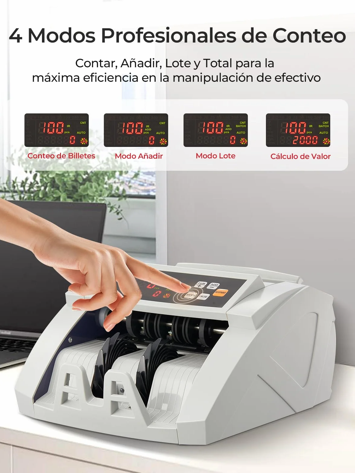 FOHERE Contador de Billetes Profesional 1100 Billetes/Minuto UV/MG/IR/DD LCD