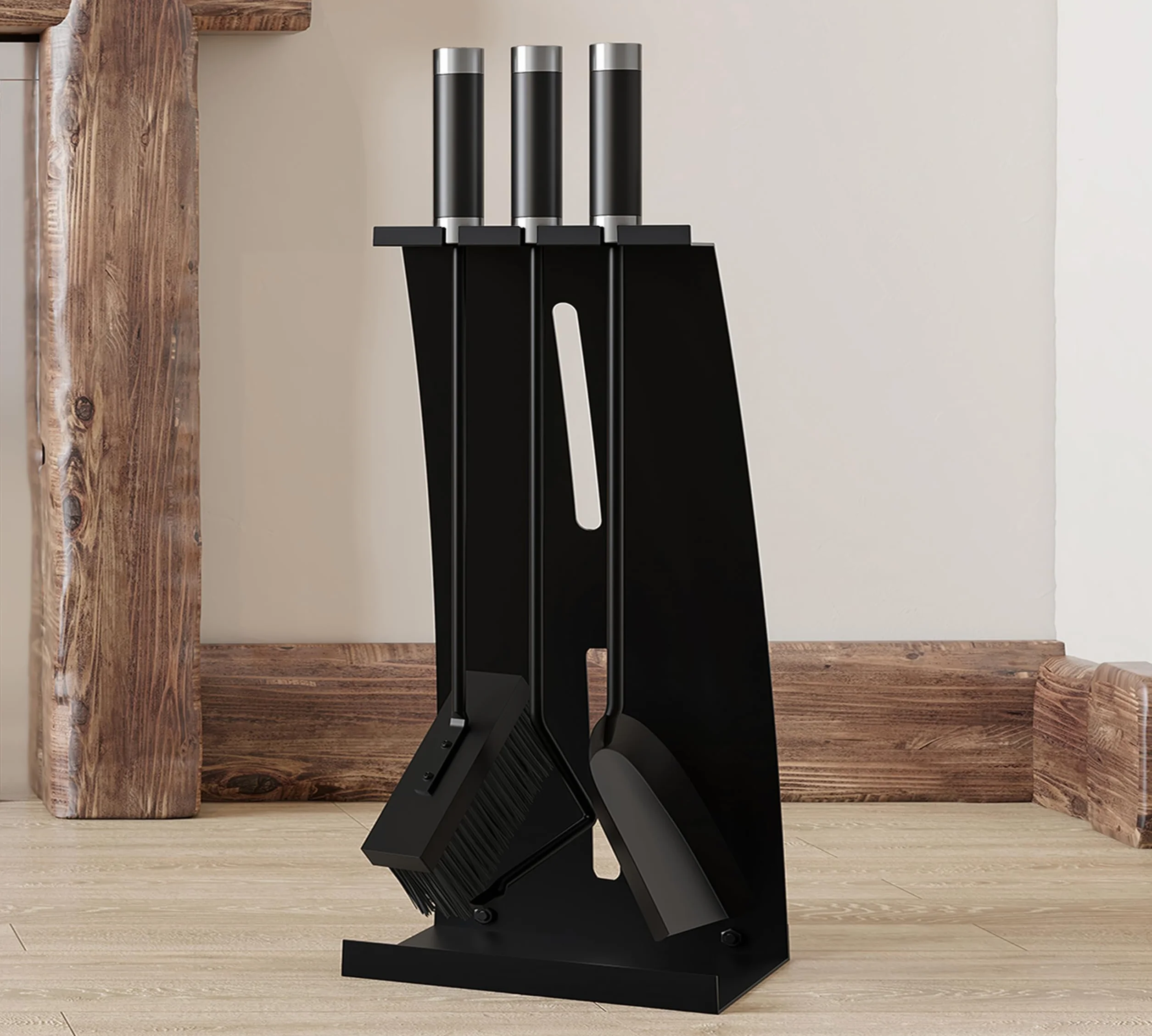 Kingson Juego de herramientas para chimenea de 4 piezas con asas compuestas, juego de accesorios para chimenea con recubrimiento en polvo negro, 54,5 cm de altura