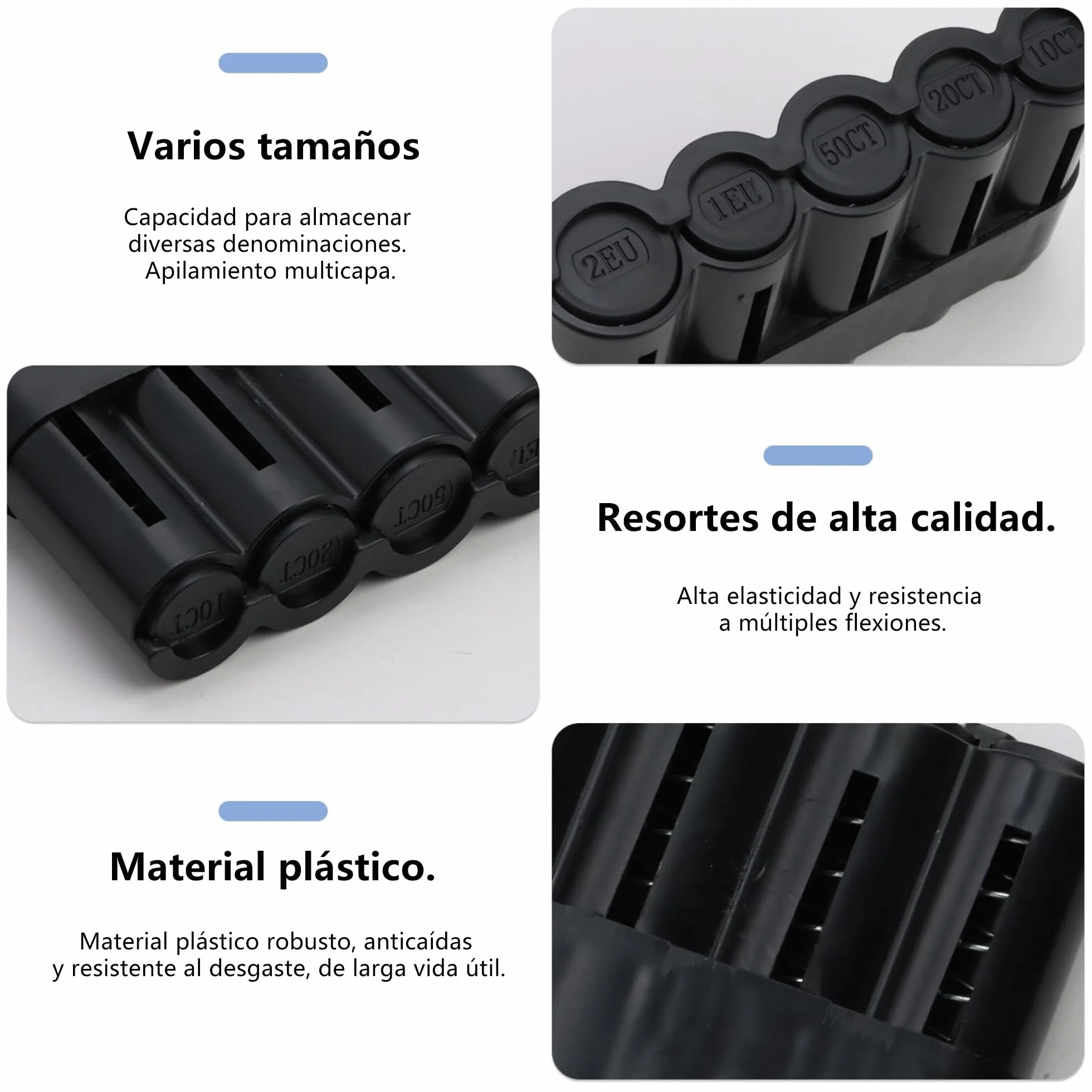 Portamonedas Clasificador Profesional Organizador de Monedas Duradero Negro