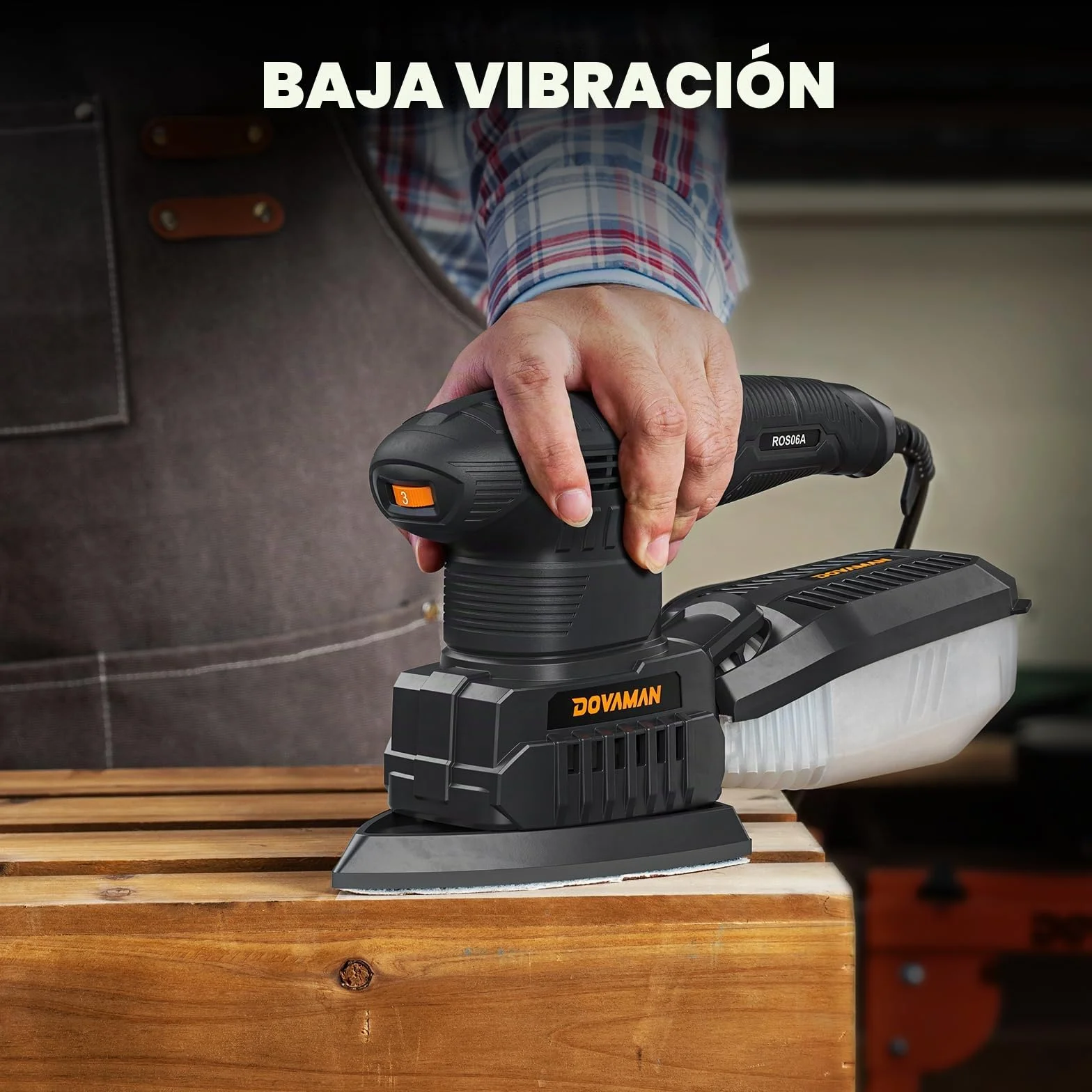 DOVAMAN ROS06A Lijadora Multifunción 3 en 1, 200W Multilijadora, 6 Velocidades, 15 Papeles de Lija, Baja Vibración, Recogida de Polvo, Lijadora Orbital, Excéntrica y de Detalle para Madera y Acero