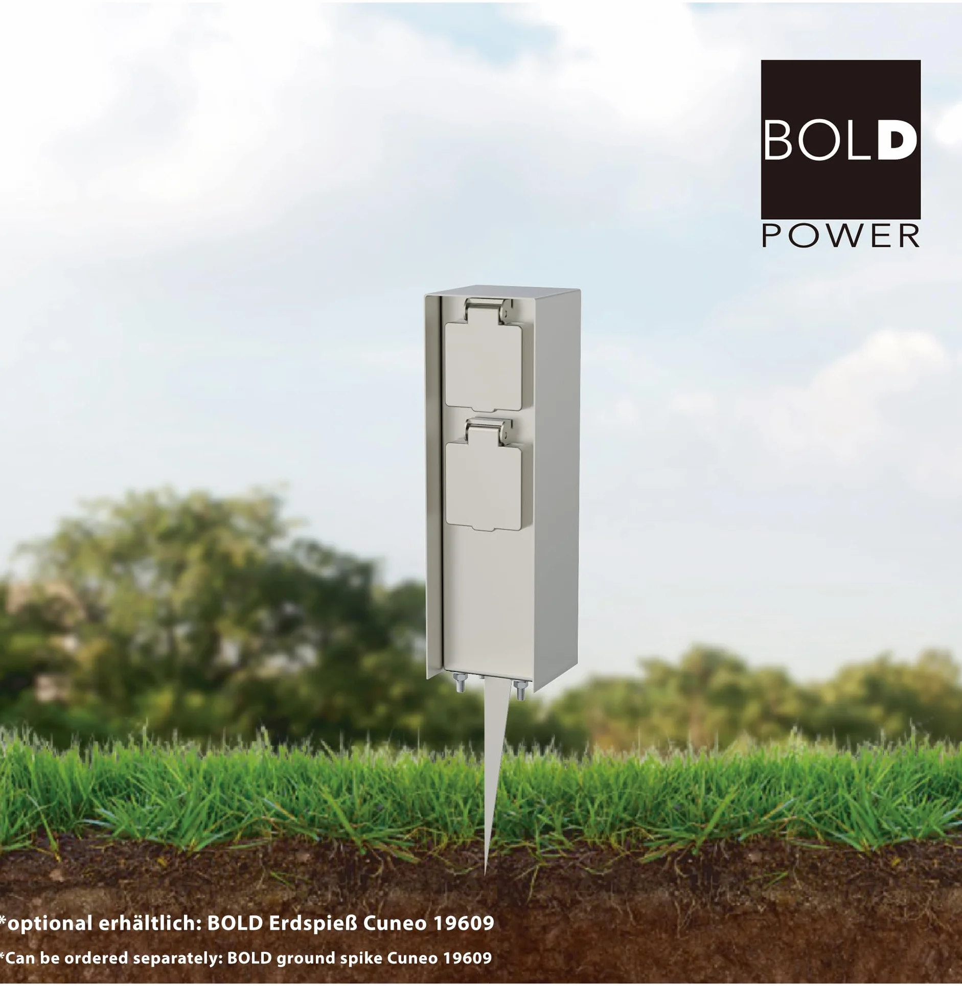 BOLD Orio 19004 Toma de Corriente de Exterior para jardín (Columna de Toma de Corriente) con Clavija de 2 Posiciones en Acero Inoxidable (IP44EnergyPillar | hasta 3680Watt | Angular | 23x7x7cm)