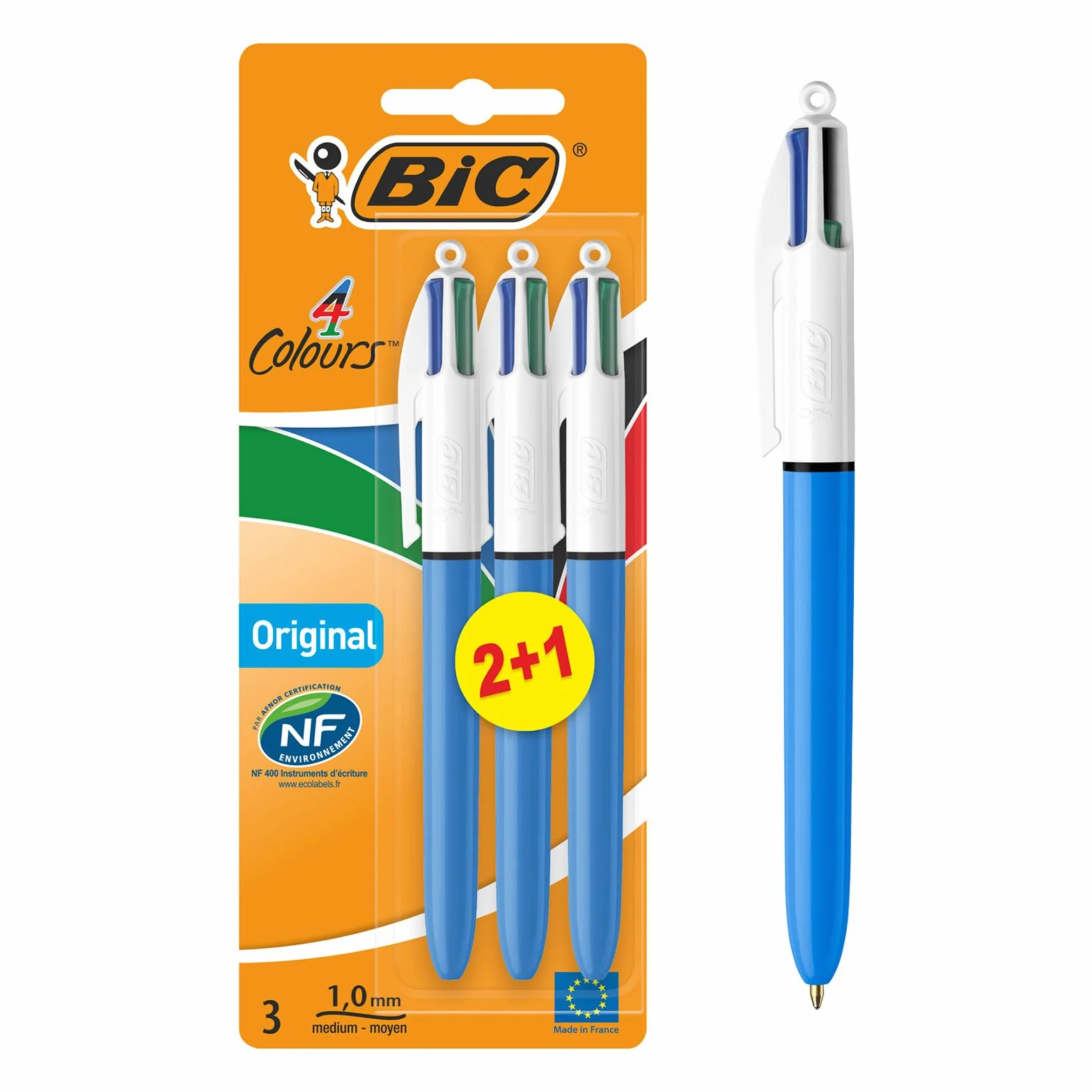 BIC 4 Colores Bolígrafos Retráctiles Original Punta Media 1,0mm Blíster 3 Bolis