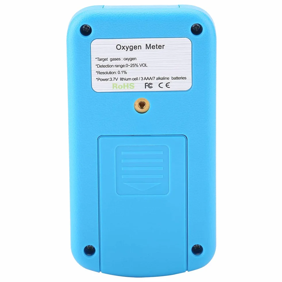 Detector de Oxígeno Portátil 0~25% VOL Medidor de Gas O2 con Alarma Pantalla Digital