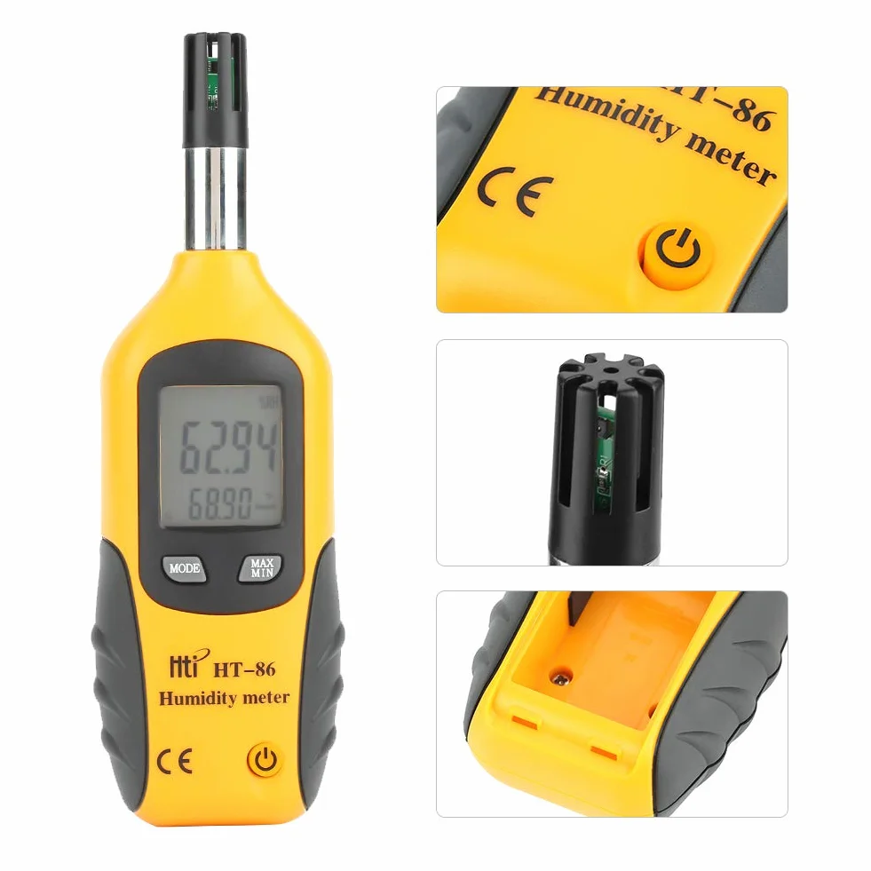 HT-86 Medidor Digital de Humedad y Temperatura. Termómetro e higrómetro multifunción, con Bulbo húmedo/Punto de rocío, para Uso Diario e Industray