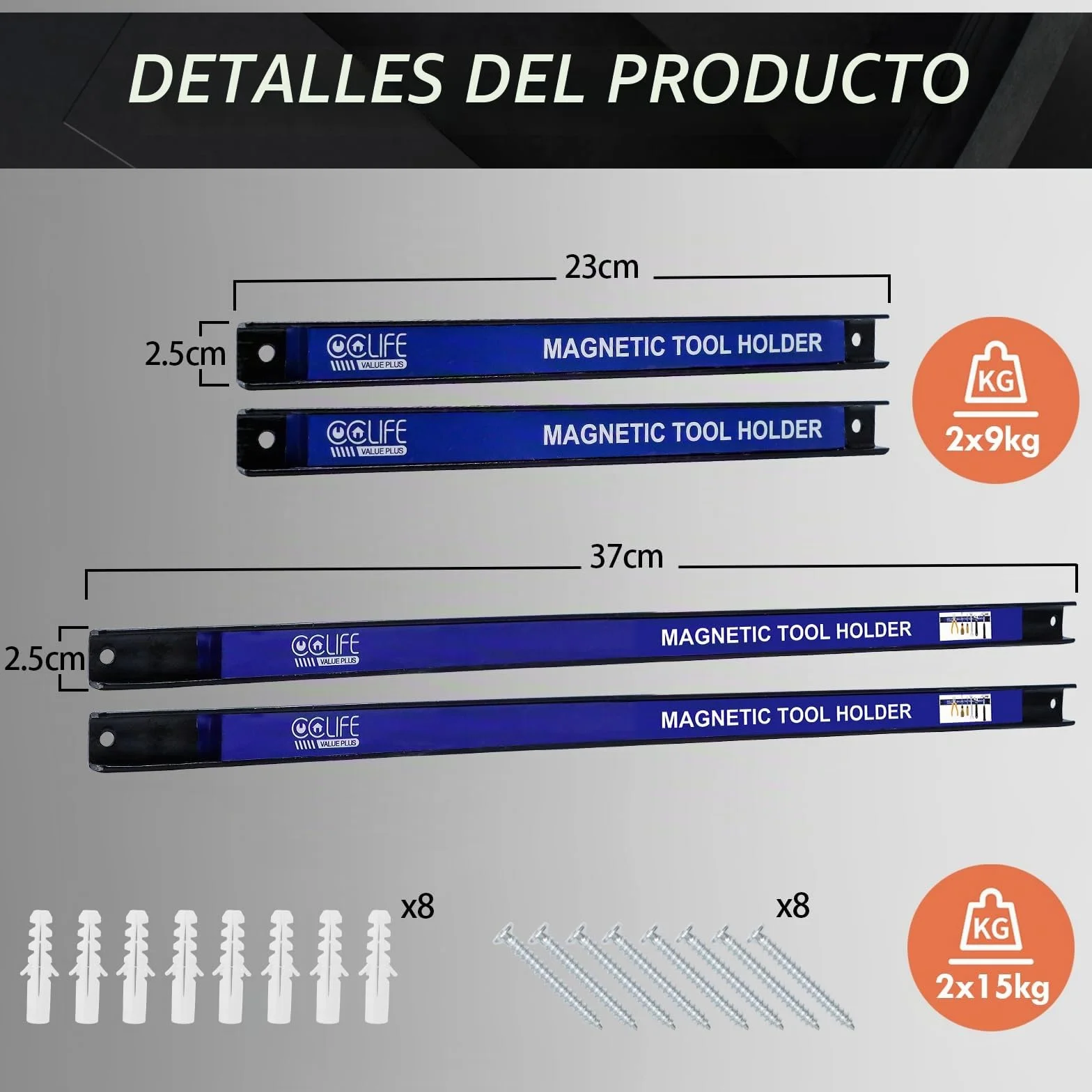 CCLIFE 4piezas Imán Herramientas 37 CM y 23 CM Tiras Magnéticas Para Herramientas 15 & 9 KG Imán Herramientas Barra Iman Herramientas