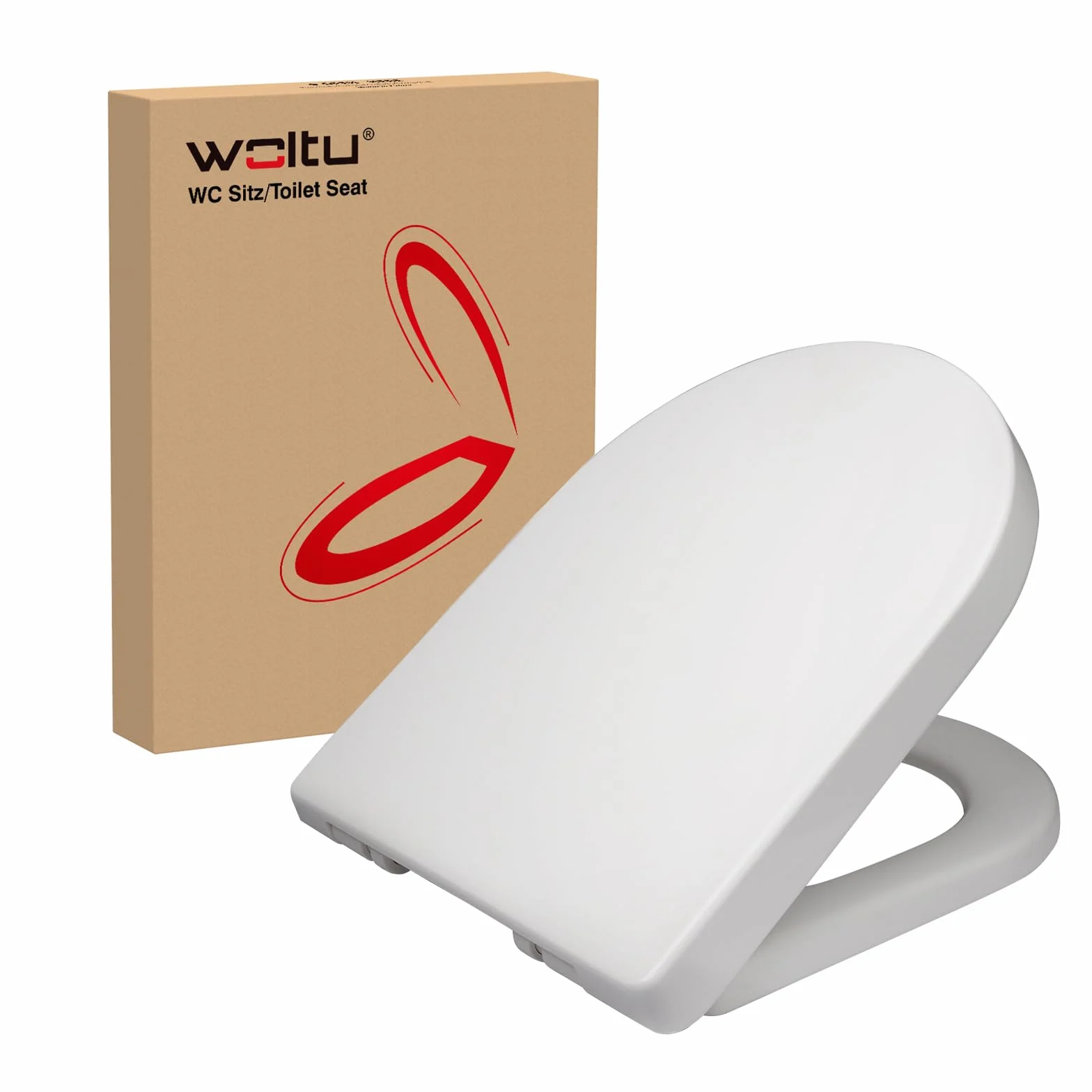 WOLTU Tapa de WC Asiento Inodoro Bisagra de Cierre Suave Instalar Rápida/Demontar Rápida, Plastico Blanco Forma de D