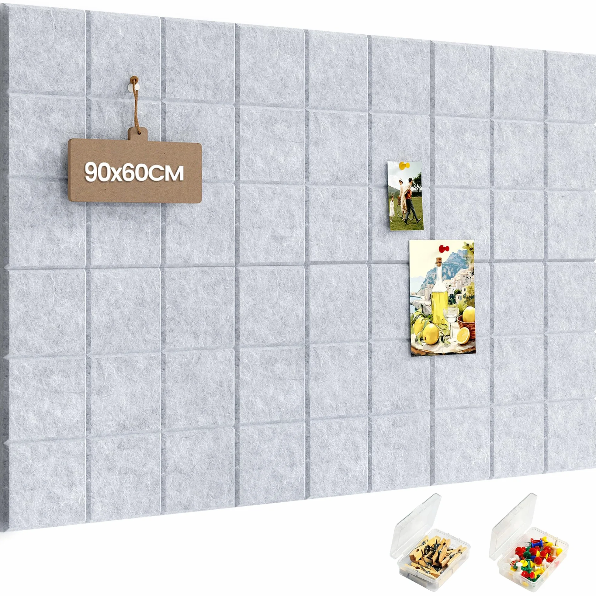 Gran Corcho Pared Autoadhesivo 30x30 cm - 6 Piezas Tablero de Corcho Fieltro para Oficina Casa - Tablón de Anuncios con 30 Chinchetas para Fotos Notas