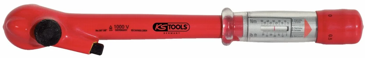 KS Tools 117.1300 - Llave dinamométrica aislada con cabeza de carraca reversible (5-50Nm, 1/2")