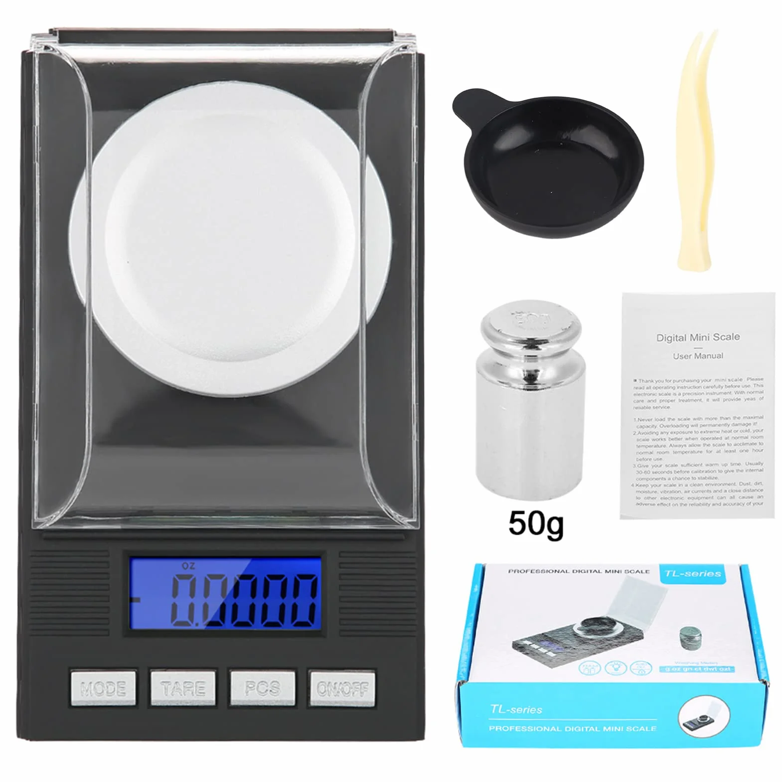 Báscula Digital de Miligramos para Joyería, 10G, 20G, 50G, 100G, 0,001G, Precisión, Conversión de 6 Unidades, Luz Trasera Azul, Báscula de Pantalla Digital con (100 gramos)