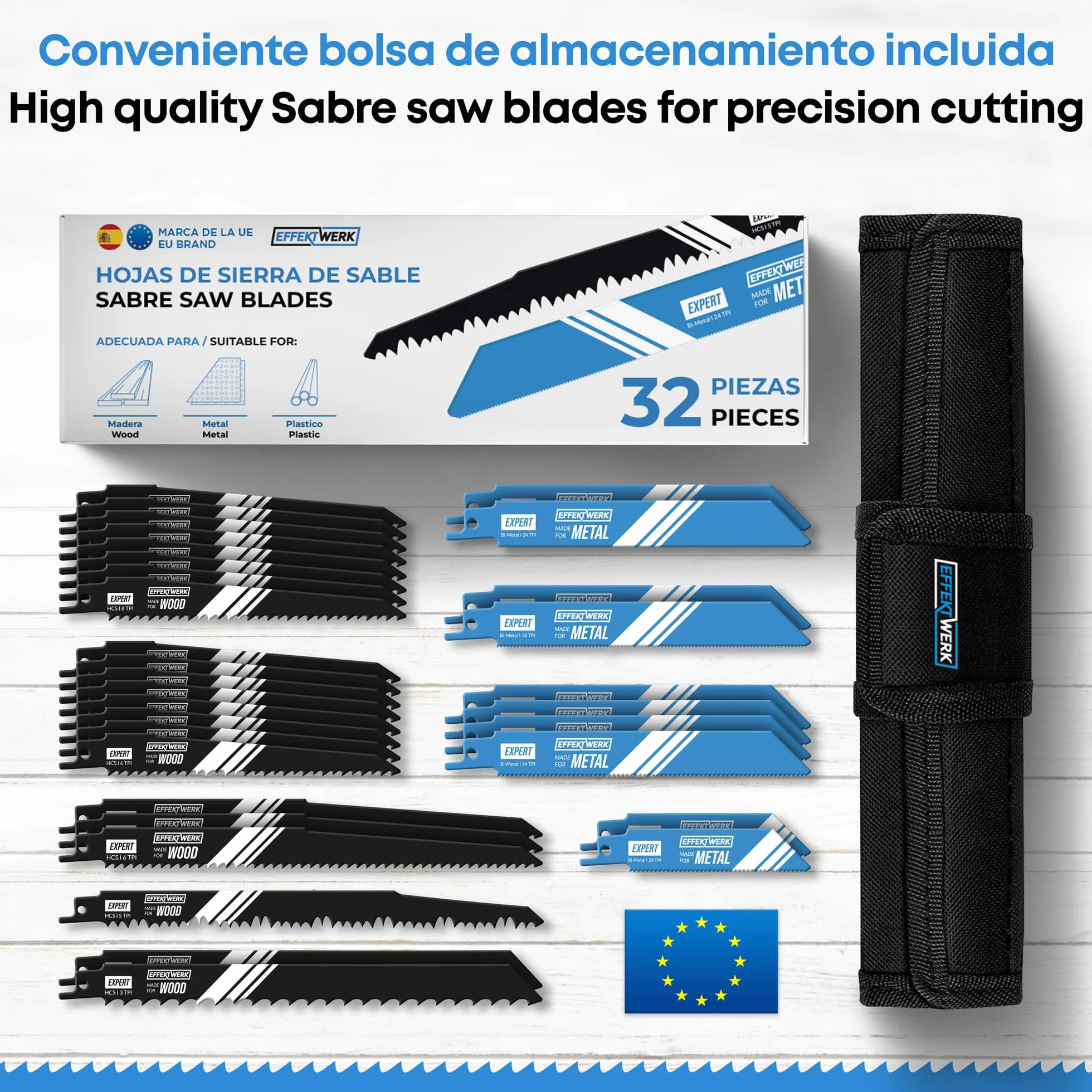 Hojas de sierra de sable 32 piezas, juego de repuesto acero carburo HCS bimetálicas para madera metal plástico