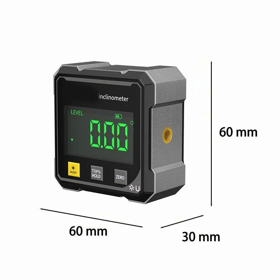 Medidor de ángulo digital magnético de 4 lados, herramienta transportadora de buscador de ángulos digital, herramienta de medición de alta precisión de 4 x 90° con pantalla grande, inclinómetro de