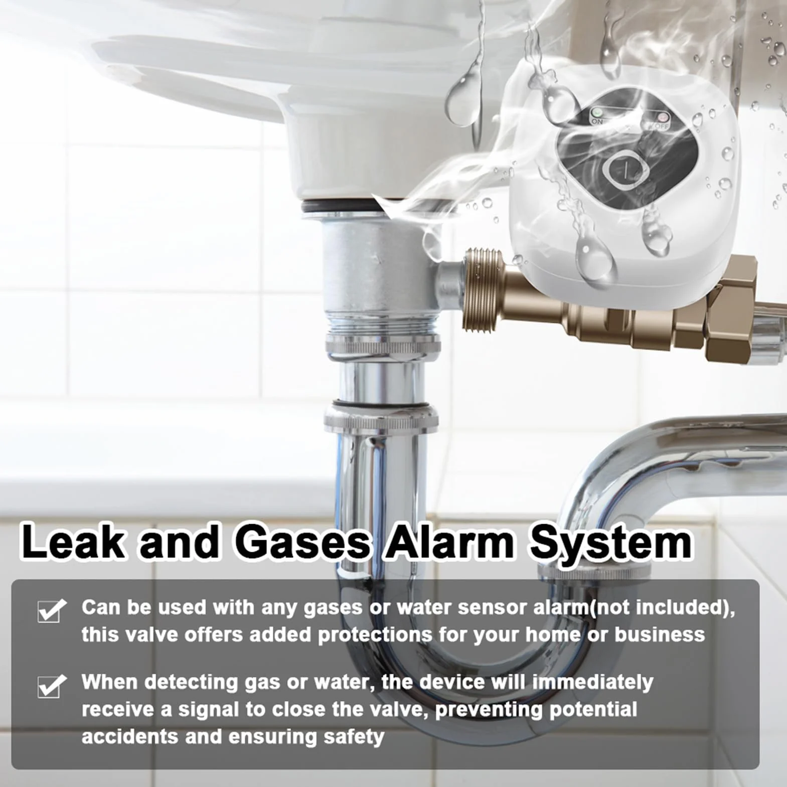 Válvula de bola HUIOP Válvula de bola inteligente WiFi Válvula de cierre automático de agua Compatible con control de aplicaciones/3 modos de sincronización/alarma de fuga de agua y gas Compatible con