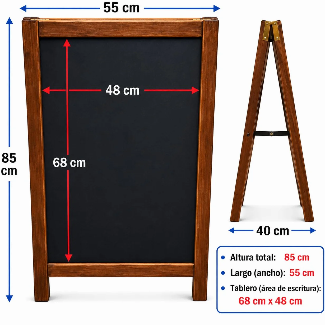Pizarra Caballete Altura 85 cm Tablero 68 x 48 cm 2 Caras Rotulador Tiza Líquida y Convencional