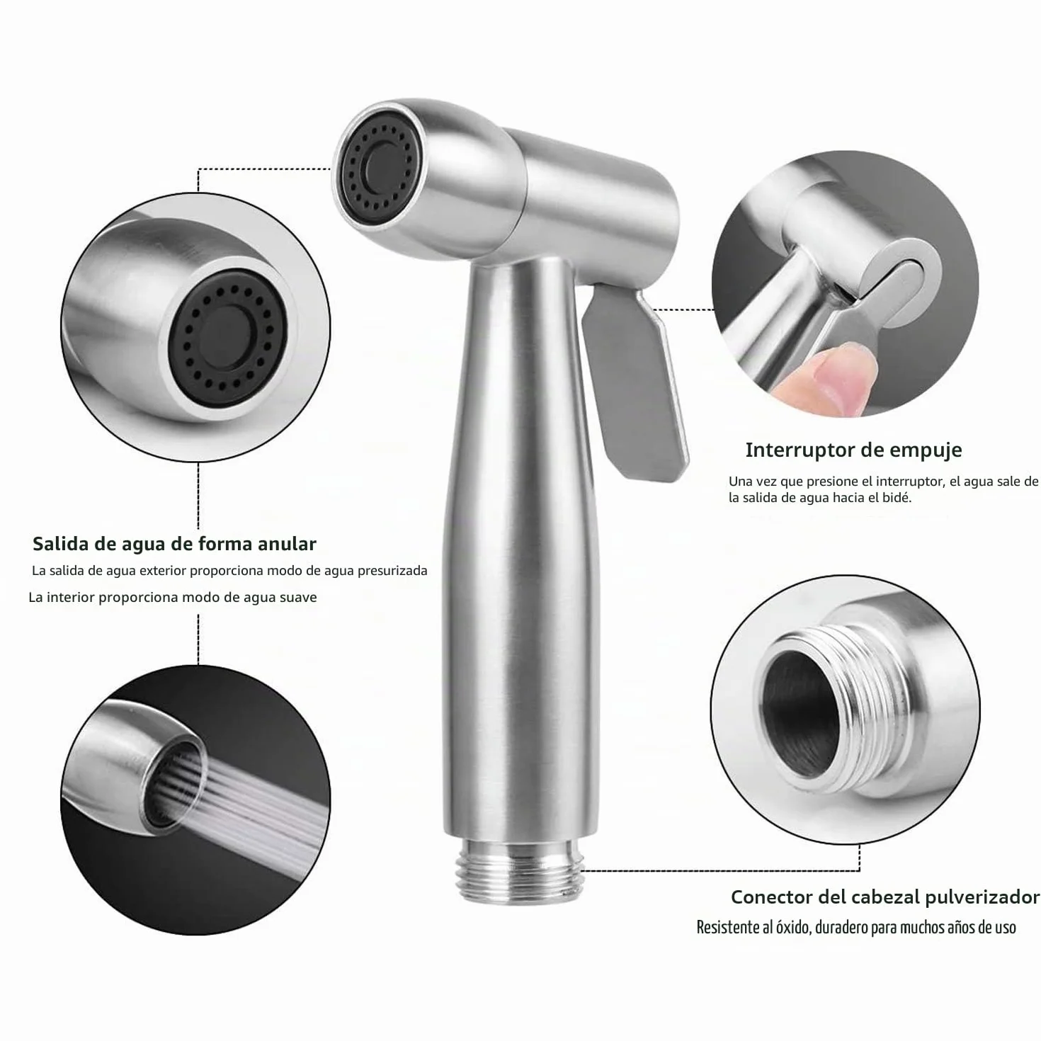Inodoro pulverizador de bidé de mano ABS 59 pulgadas con gancho y manguera telescópica flexible